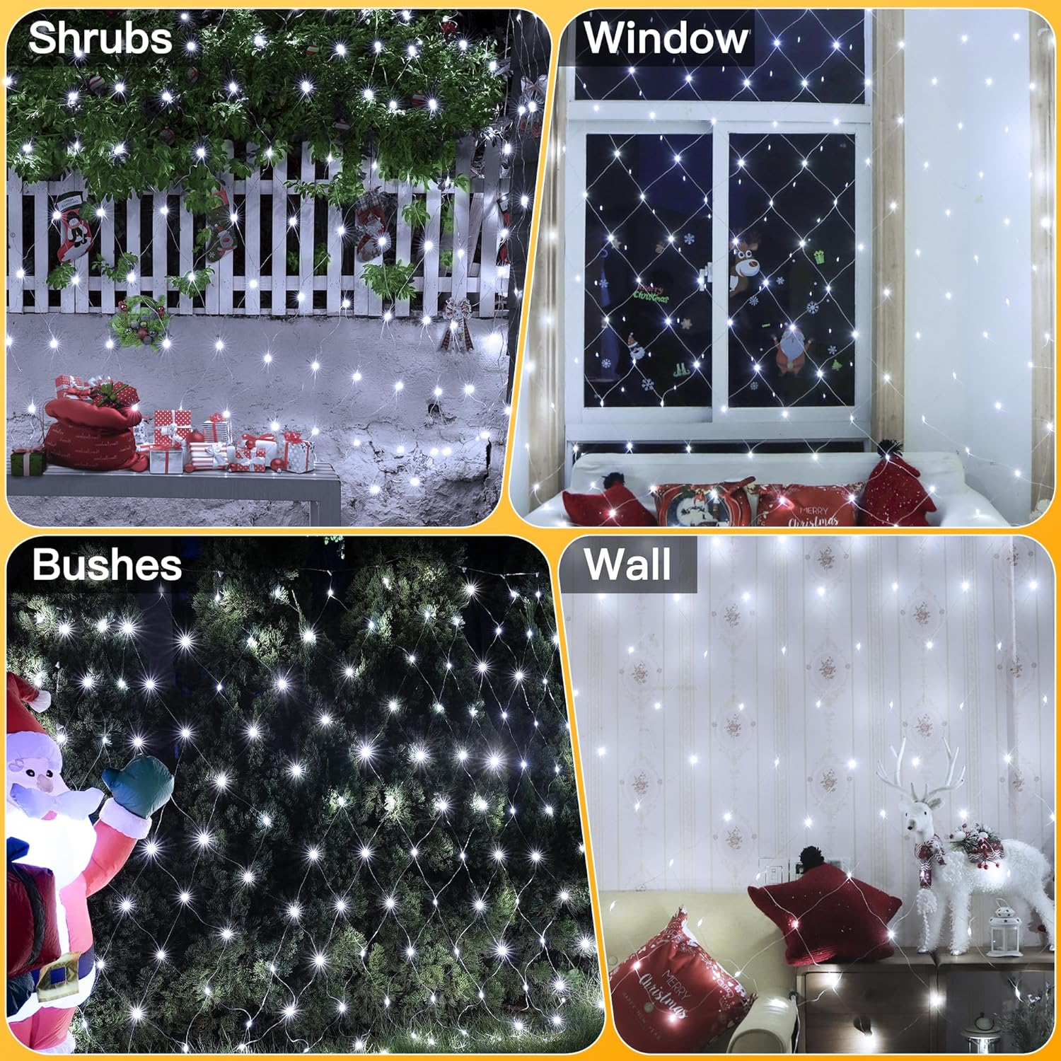 Ollny Net Lights Outdoor Mesh Light 10x7ft, 210LED Clear Wire Connectable Christmas Net Lights with 8 Modes, IP67 Waterproof Bush Light for Tree Wall Ceiling Outside Decorations, Warm White
