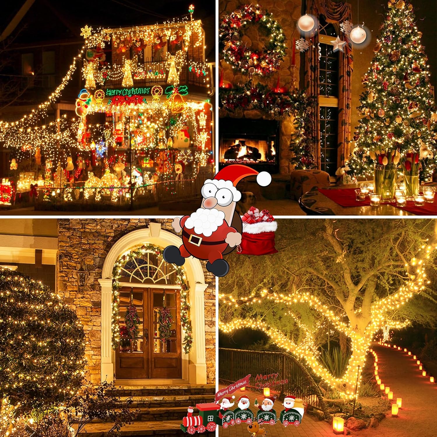 2 Pack 200 LED Solar Christmas Lights Outdoor, Solar String Lights for Outside with 8 Lighting Modes, Waterproof Green Wire Solar Powered Tree Light for Xmas Party Yard Garden Decorations (Multicolor)