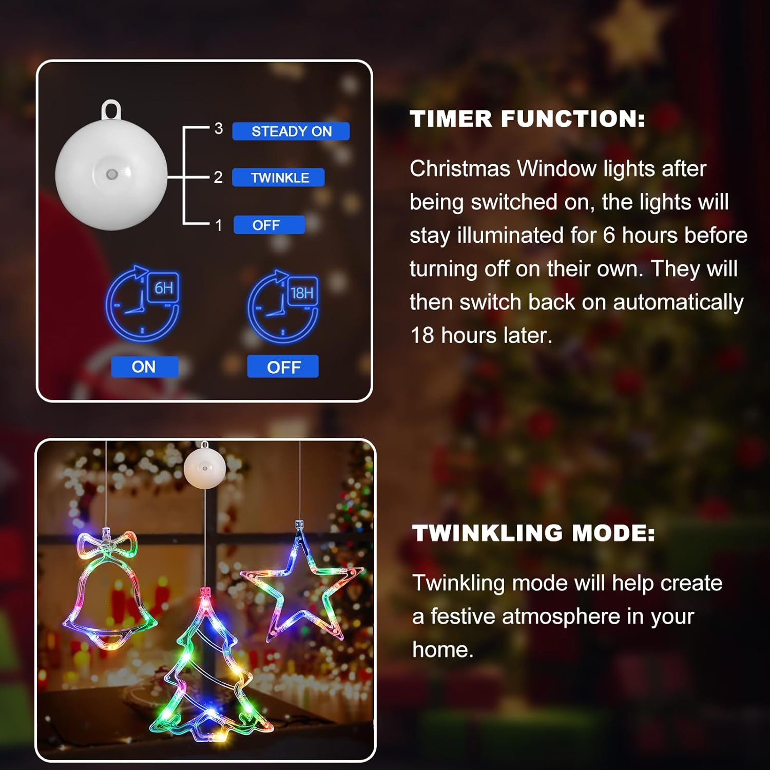 LYUBASA 3Pack Christmas Window Lights Decorations with Timer, Battery Powered Christmas Hanging White Lighted Snowflake Shaped LED Sucker for Xmas Lamp Tree Fireplace Indoor Decor