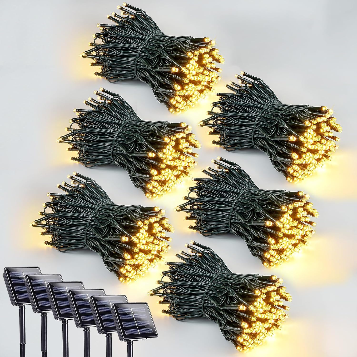 2 Pack 200 LED Solar Christmas Lights Outdoor, Solar String Lights for Outside with 8 Lighting Modes, Waterproof Green Wire Solar Powered Tree Light for Xmas Party Yard Garden Decorations (Multicolor)