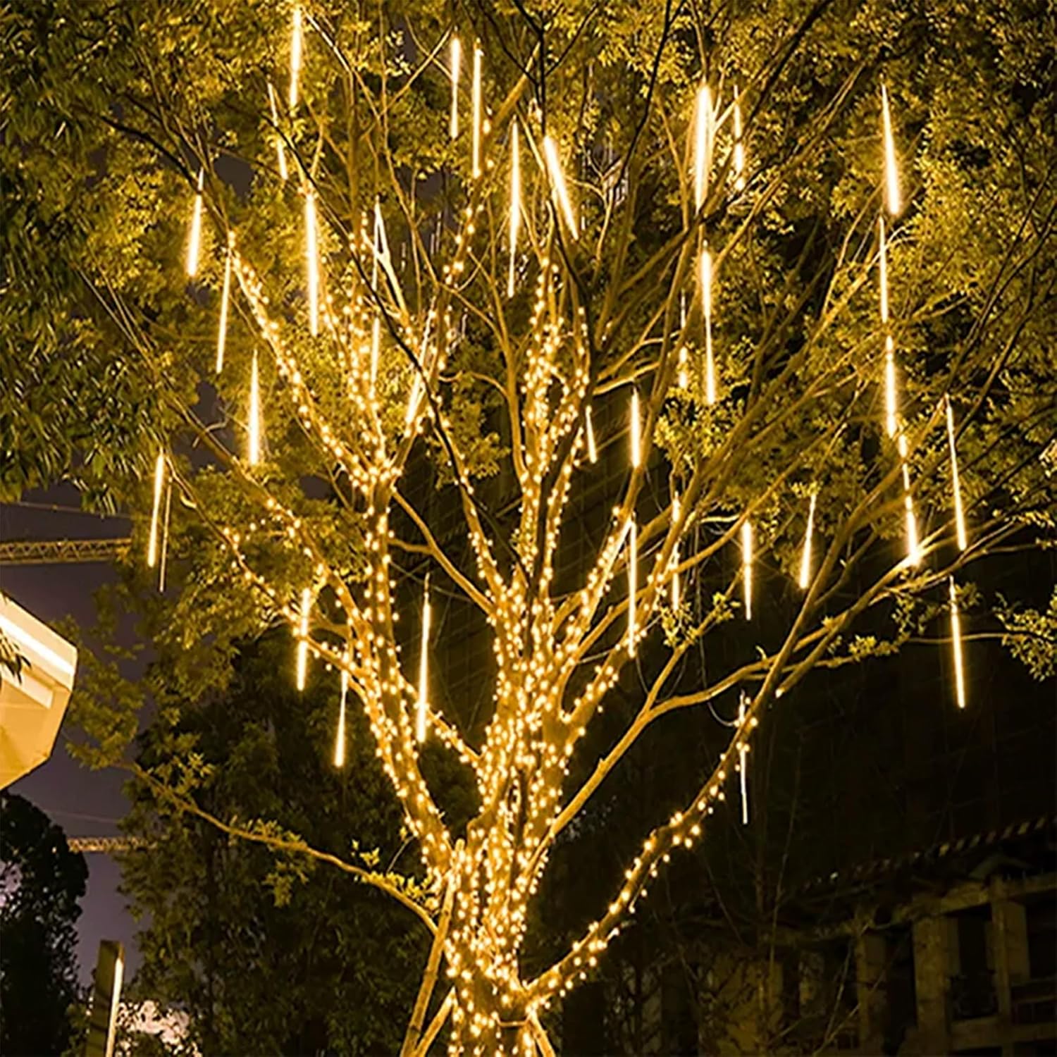 Dazzle Bright 864LED Christmas Light, Meteor Shower Rain Lights 11.8 Inch 24 Tubes, Waterproof Plug in Falling Rain Lights Christmas Decorations for Xmas Bushes Tree Yard Party (Blue)