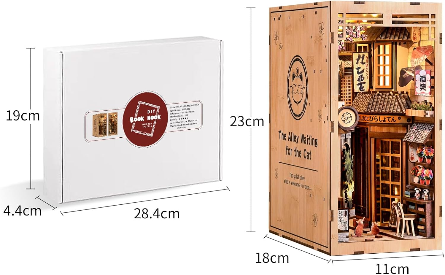 CRIOLPO Book Nook Kit - DIY Doll House Booknook, Book Nook Miniature Kit for Bookshelf Doll Houses for Adults Teen Halloween, 3D Wooden Puzzle Bookends with Sensor Led Light