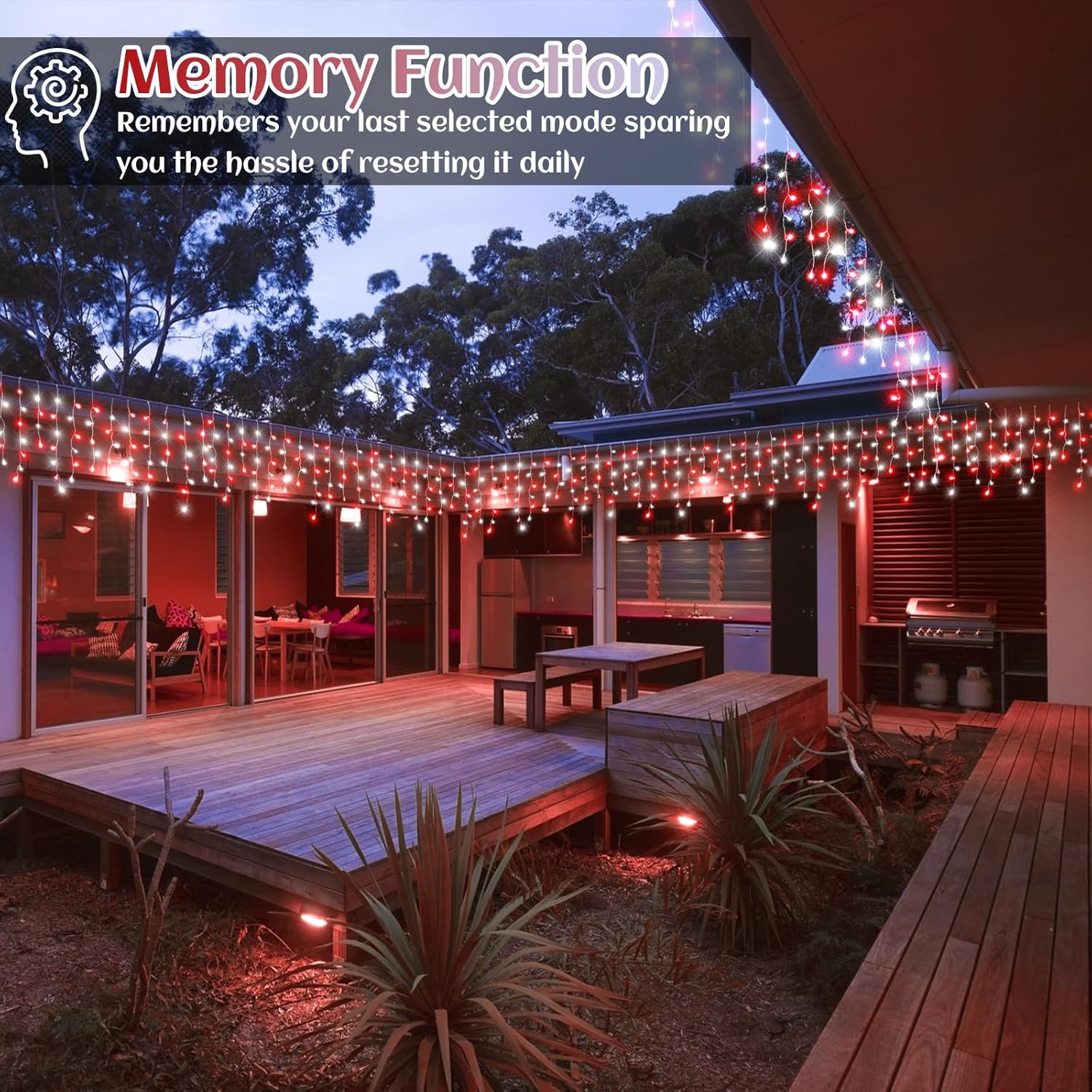 66ft Icicle Lights for Outside - 640 LED Christmas Lights Outdoor with 120 Drops 8 Modes, Plug in Twinkle Light Outside for Holiday Wedding Party Tree Room Indoor Thanksgiving Decoration, Warm White