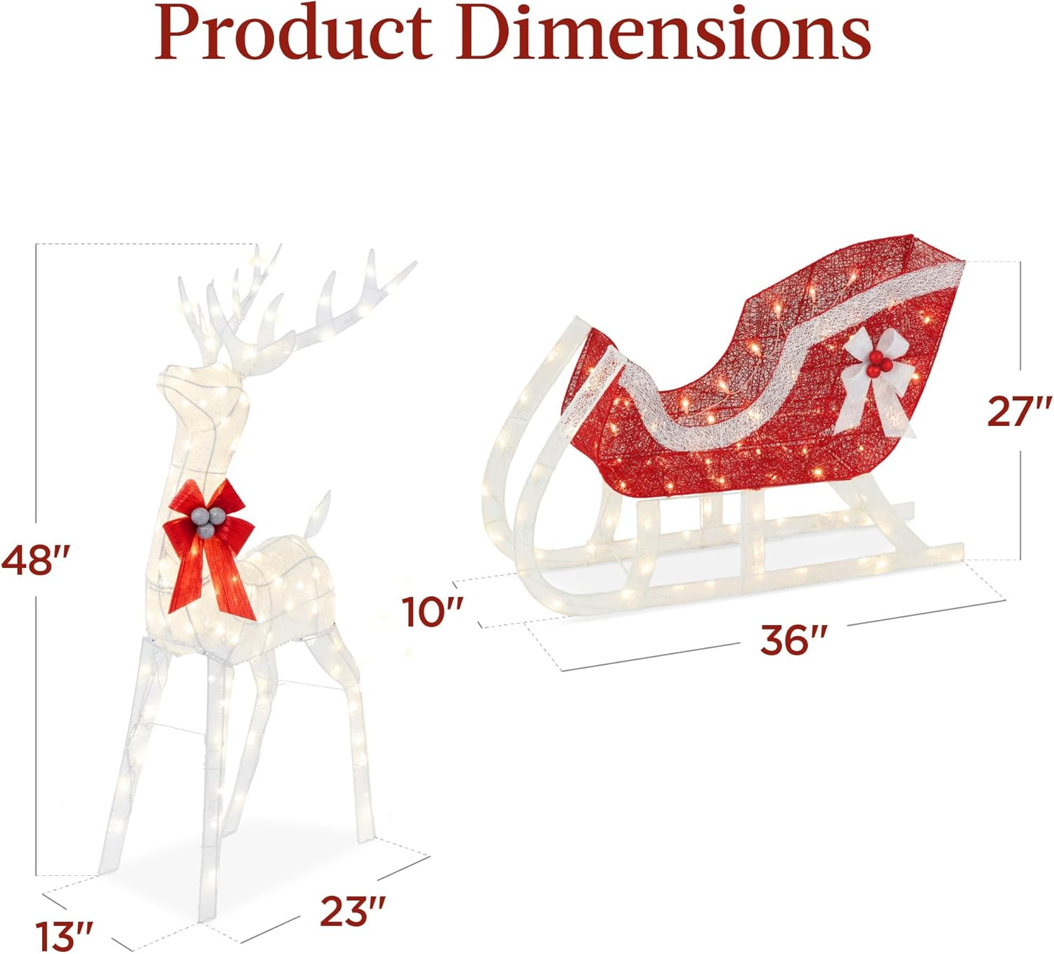 Best Choice Products Lighted Christmas 4ft Reindeer & Sleigh Holiday Outdoor Yard Decoration Set w/ 205 LED Lights, Stakes, Zip Ties - Gold