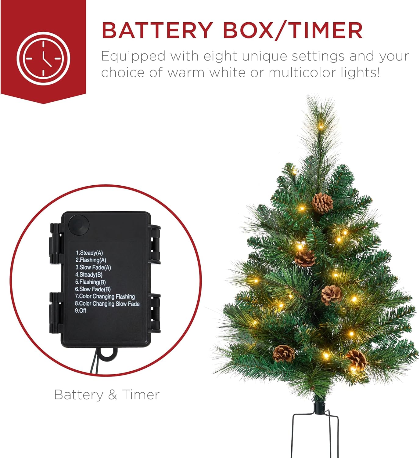 Best Choice Products Set of 2 24.5in Outdoor Pathway Christmas Trees, Battery Operated Pre-Lit Holiday Décor w/LED Lights, Red Berries, Pine Cones