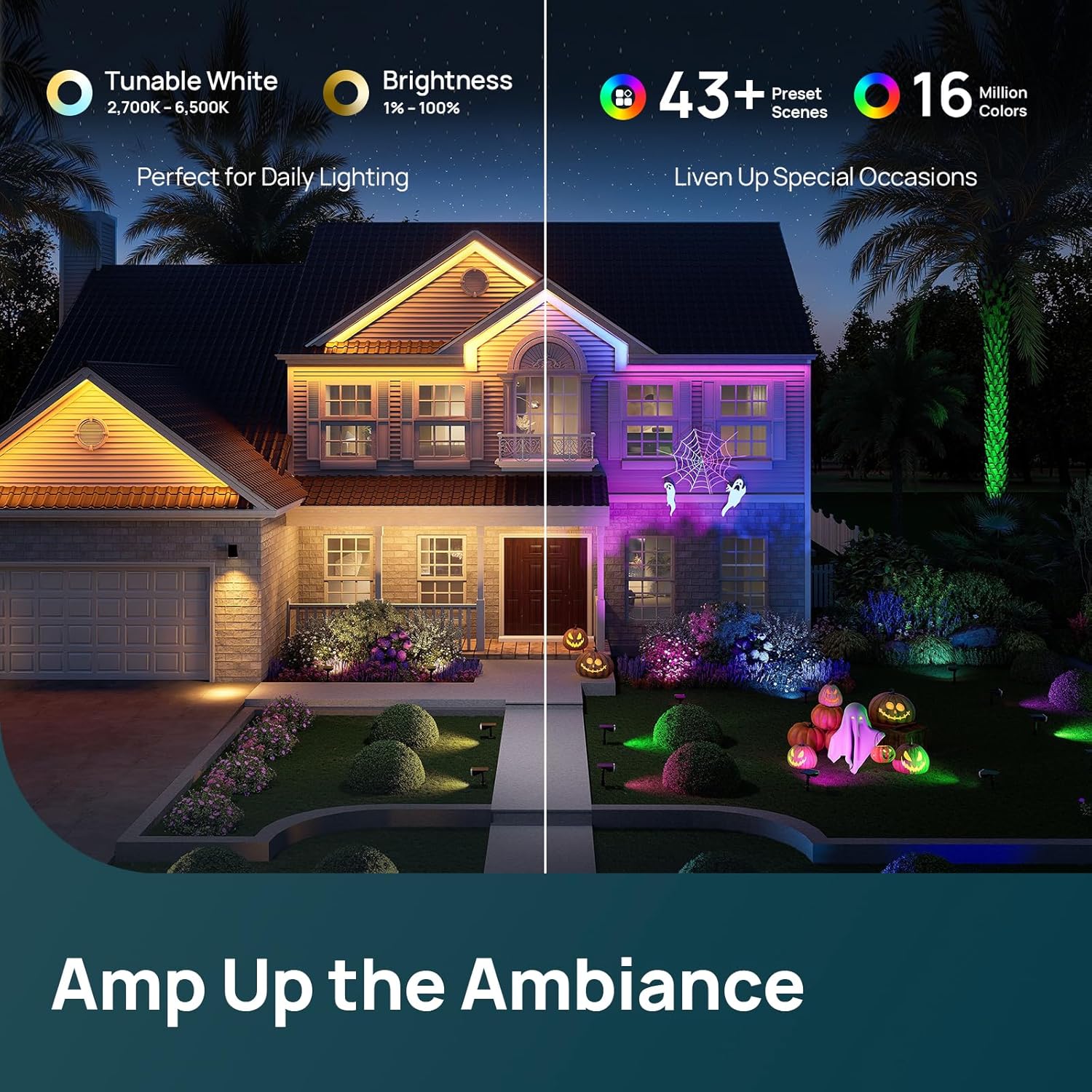 Linkind Smart Solar Spot Lights Outdoor SL5C, Solar Lights Outdoor Spotlight Color Changing APP/Voice Control Landscape Lighting, IP67 Christmas Decorations for Yard, Garden, Pathway(2 Pack)