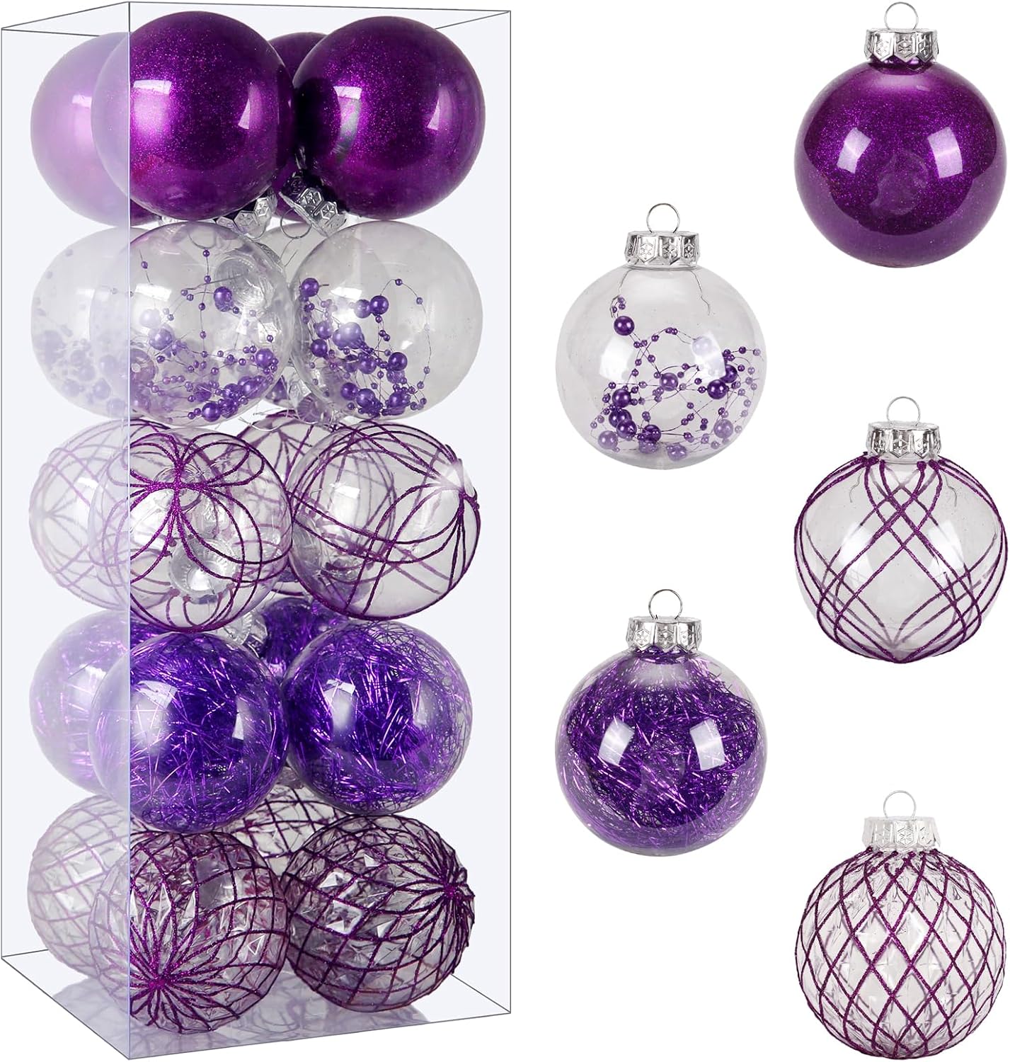 Clear Plastic Christmas Ball Ornaments, 30ct 2.36 Inch Champagne Balls for Tree Decoration - Shatterproof for Holiday Wedding Party Gifts