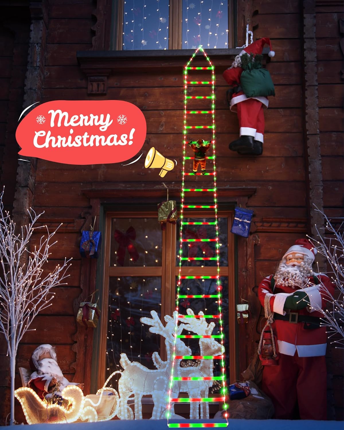 Toodour LED Christmas Lights - 10ft Christmas Decorative Ladder Lights with Santa Claus, Xmas Decorations Light for Indoor Outdoor, Window, Garden, Home, Wall, Xmas Tree Decor - Multicolor