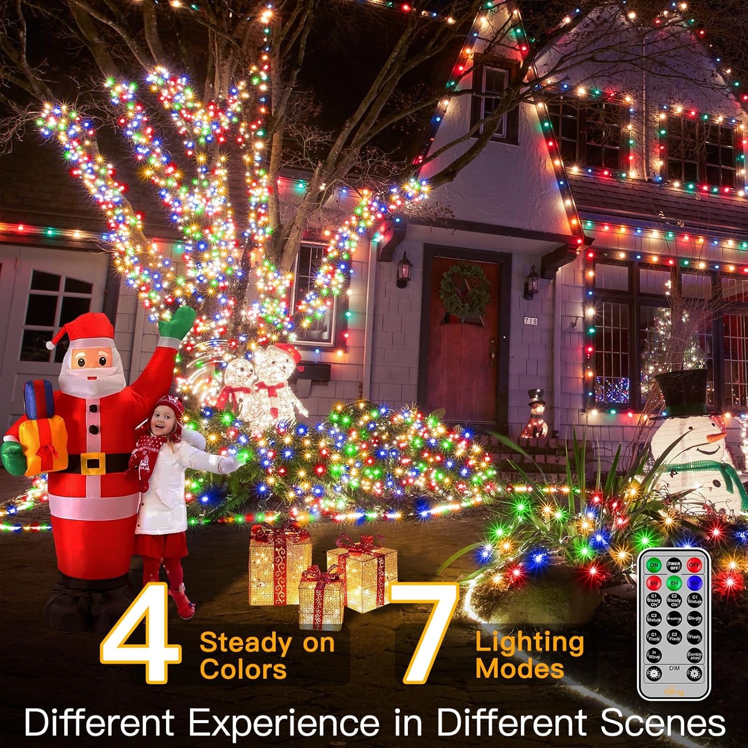 Ollny Christmas Lights, 210FT 640LED Christmas Tree Lights with 11 Modes Remote Control IP44 Waterproof Warm White to Multicolored Outdoor Christmas Lights for Outside Indoor Patio Xmas Decorations