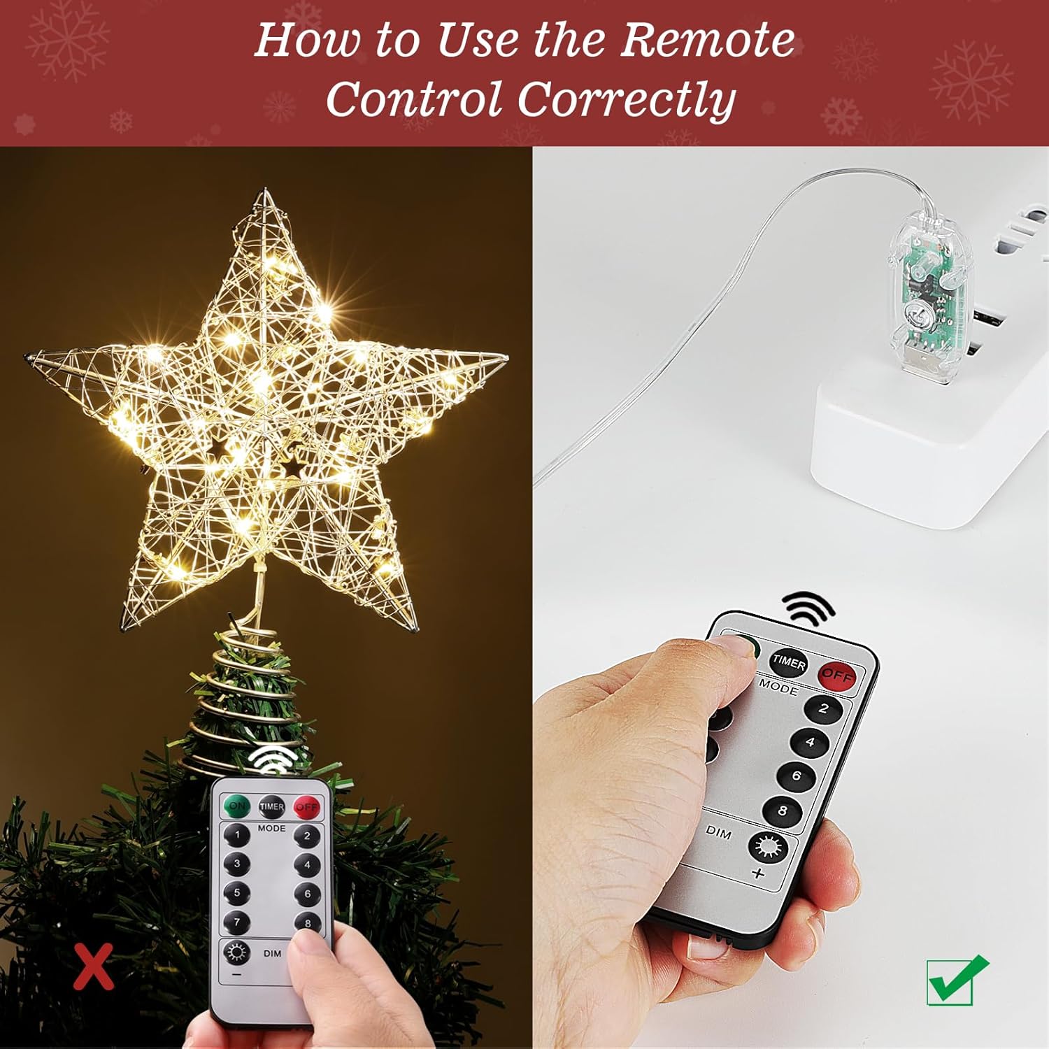 Roylvan Christmas Star Tree Topper with 8 Lighting Modes, USB Lighted Tree Topper with 20 LED Lights, Shiny Treetop Christmas Tree Decoration for Indoor Outdoor Holiday Home Ornament Gift, 9.8 Inch(H)