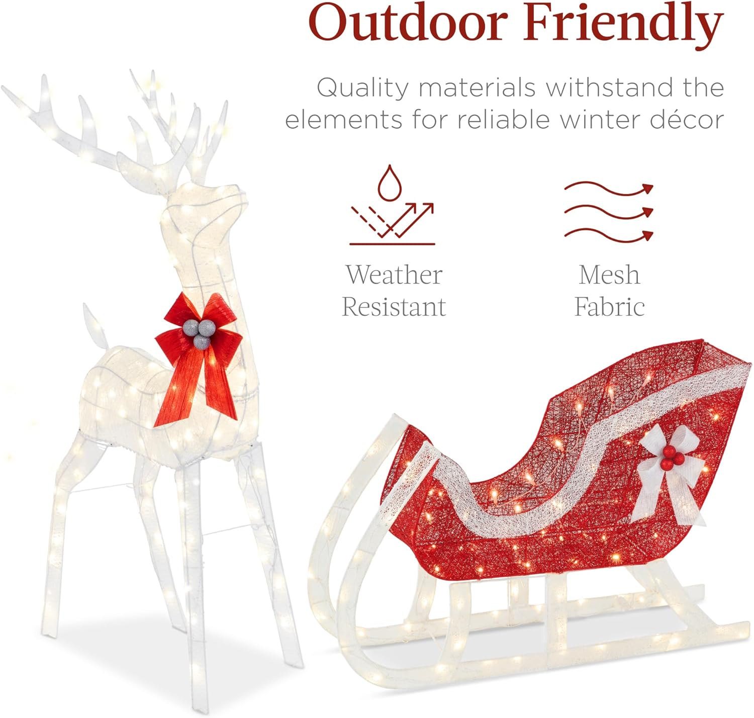 Best Choice Products Lighted Christmas 4ft Reindeer & Sleigh Holiday Outdoor Yard Decoration Set w/ 205 LED Lights, Stakes, Zip Ties - Gold