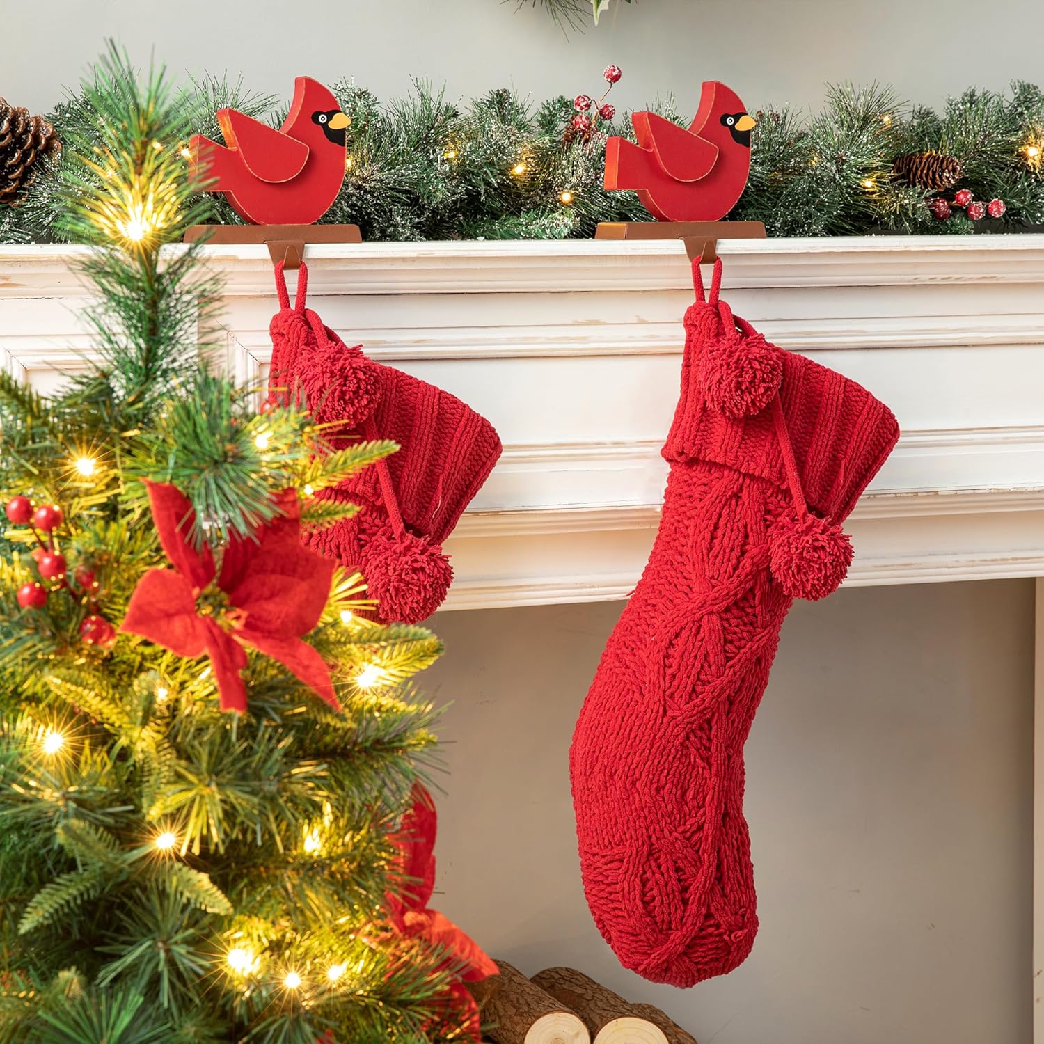 Glitzhome 19 L Handmade Hooked Dog Christmas Stocking for Family Holiday Season Party Decor