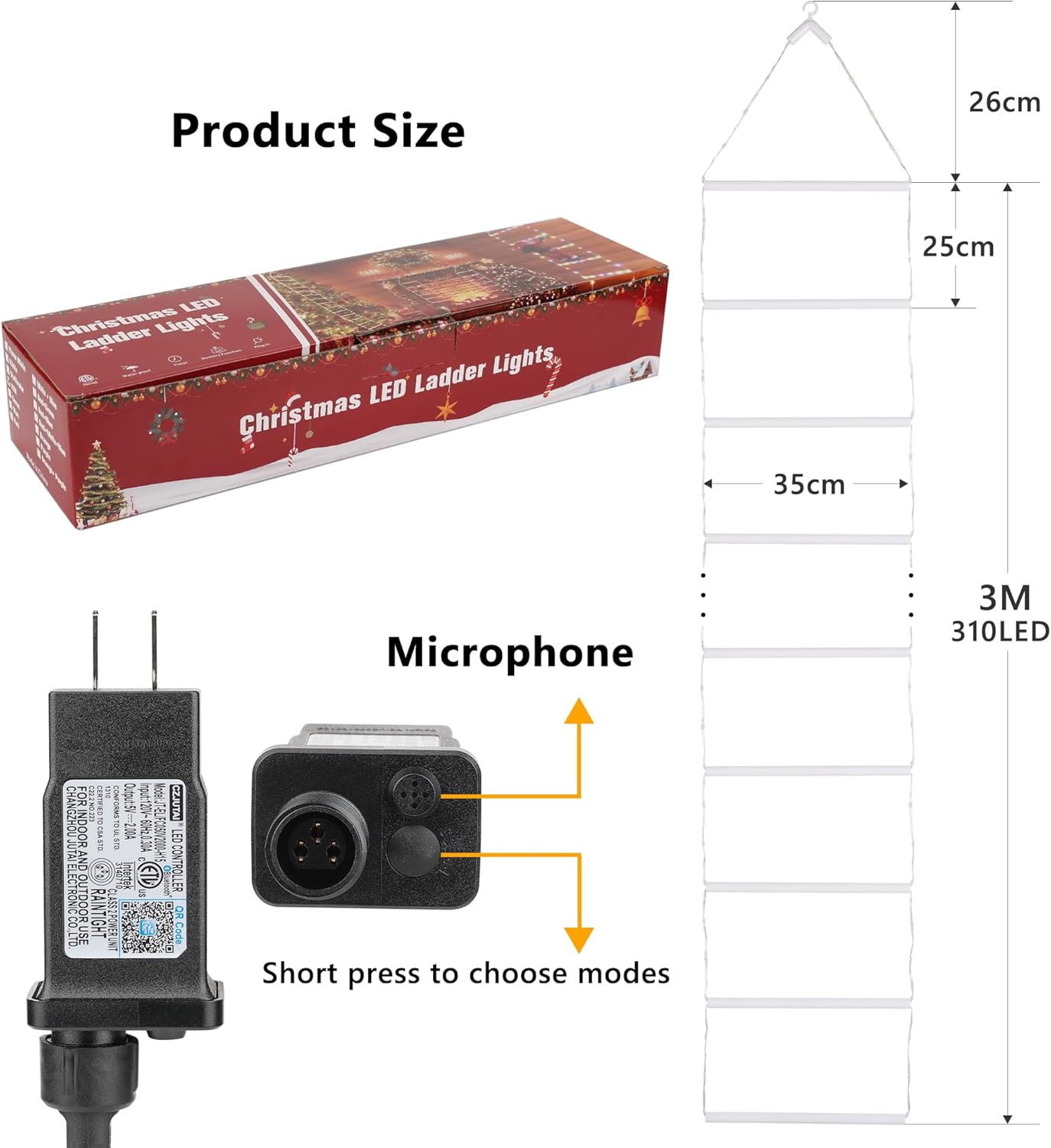 Toodour LED Christmas Lights - 10ft Christmas Decorative Ladder Lights with Santa Claus, Xmas Decorations Light for Indoor Outdoor, Window, Garden, Home, Wall, Xmas Tree Decor - Multicolor