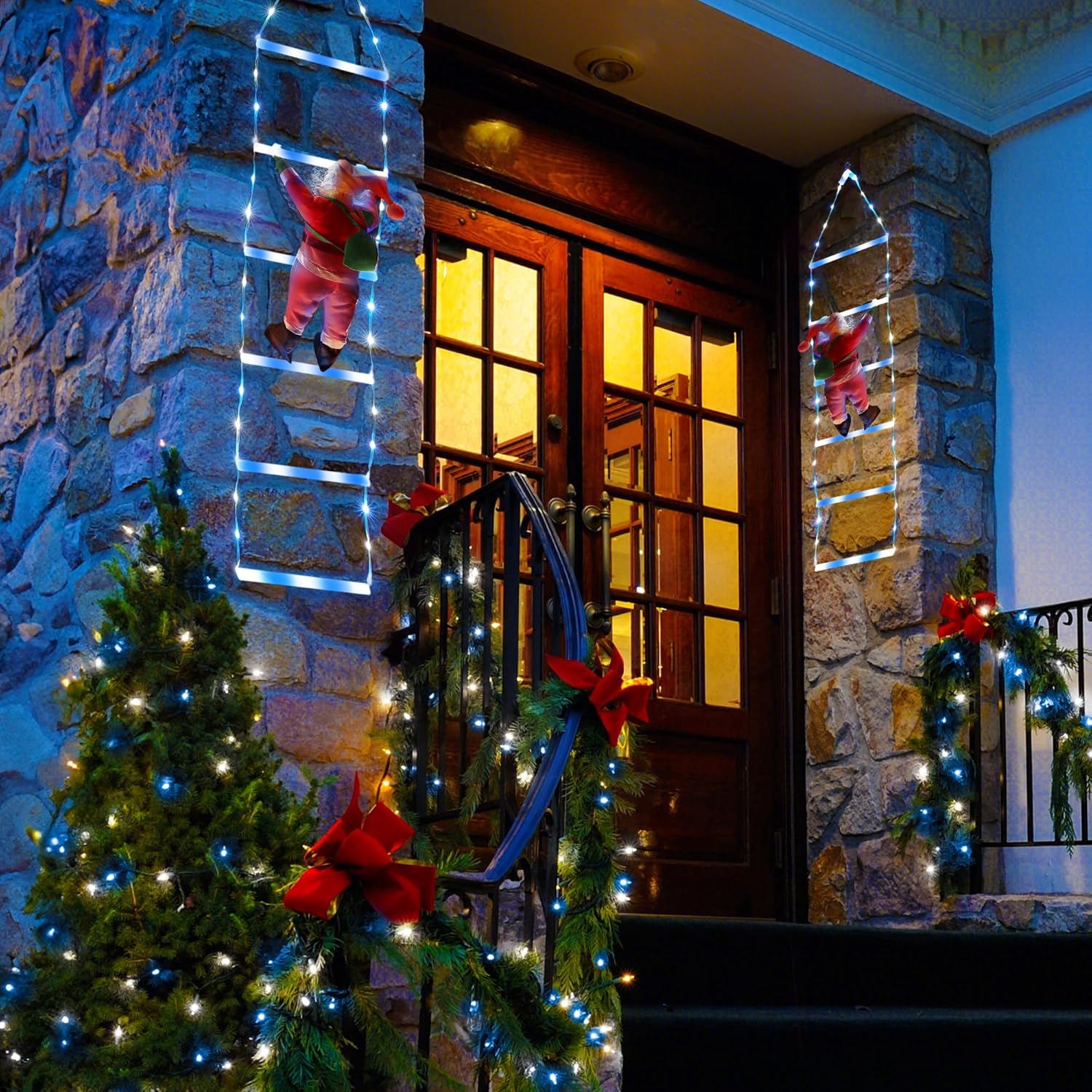 Toodour LED Christmas Lights - 10ft Christmas Decorative Ladder Lights with Santa Claus, Xmas Decorations Light for Indoor Outdoor, Window, Garden, Home, Wall, Xmas Tree Decor - Multicolor