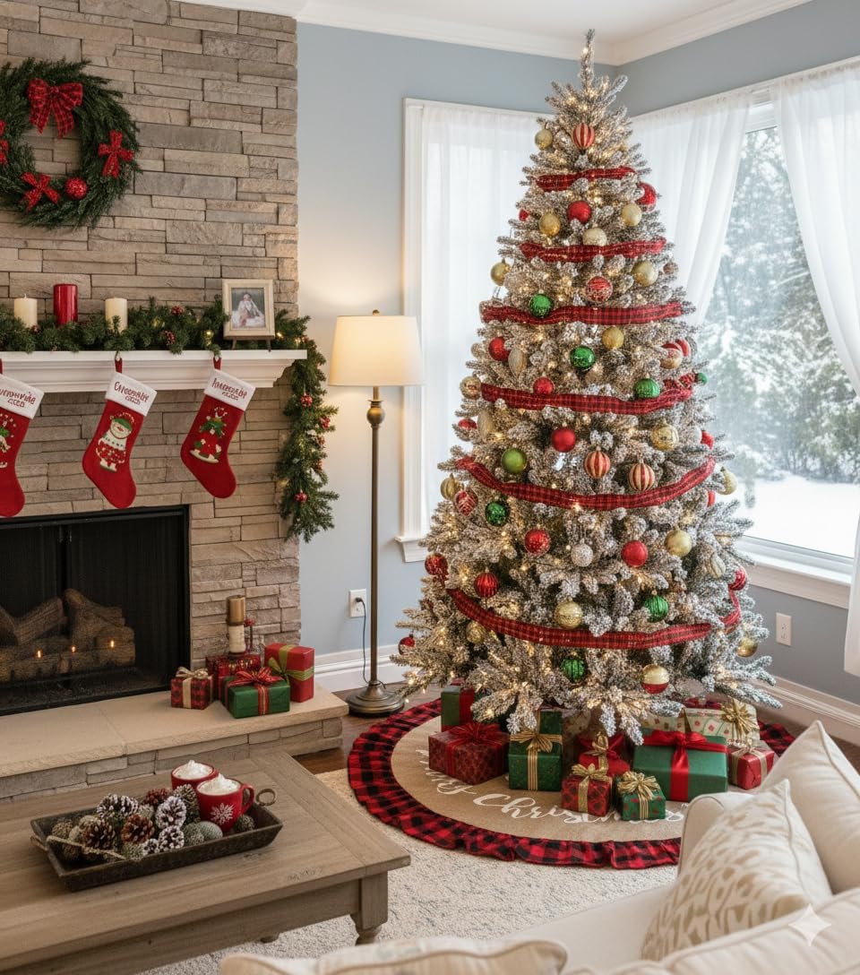 60 Inch Cow Faux Fur Christmas Tree Skirt Holiday Decor for Xmas Tree, Festive Party, Home Decorations