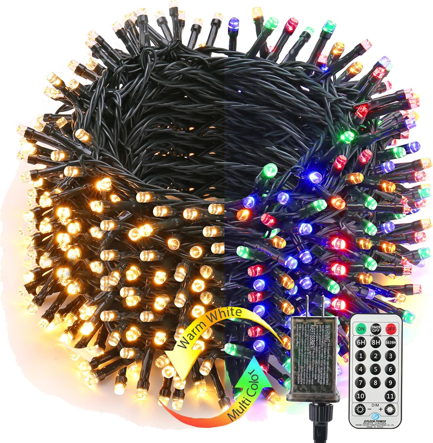 Brizled Color Changing Christmas Lights, 65.67ft 200 LED Cool White & Multicolor Christmas Lights, 11 Modes Remote Dimmable 29V Safe Adapter Outdoor Christmas Tree Lights String for Xmas Party Tree