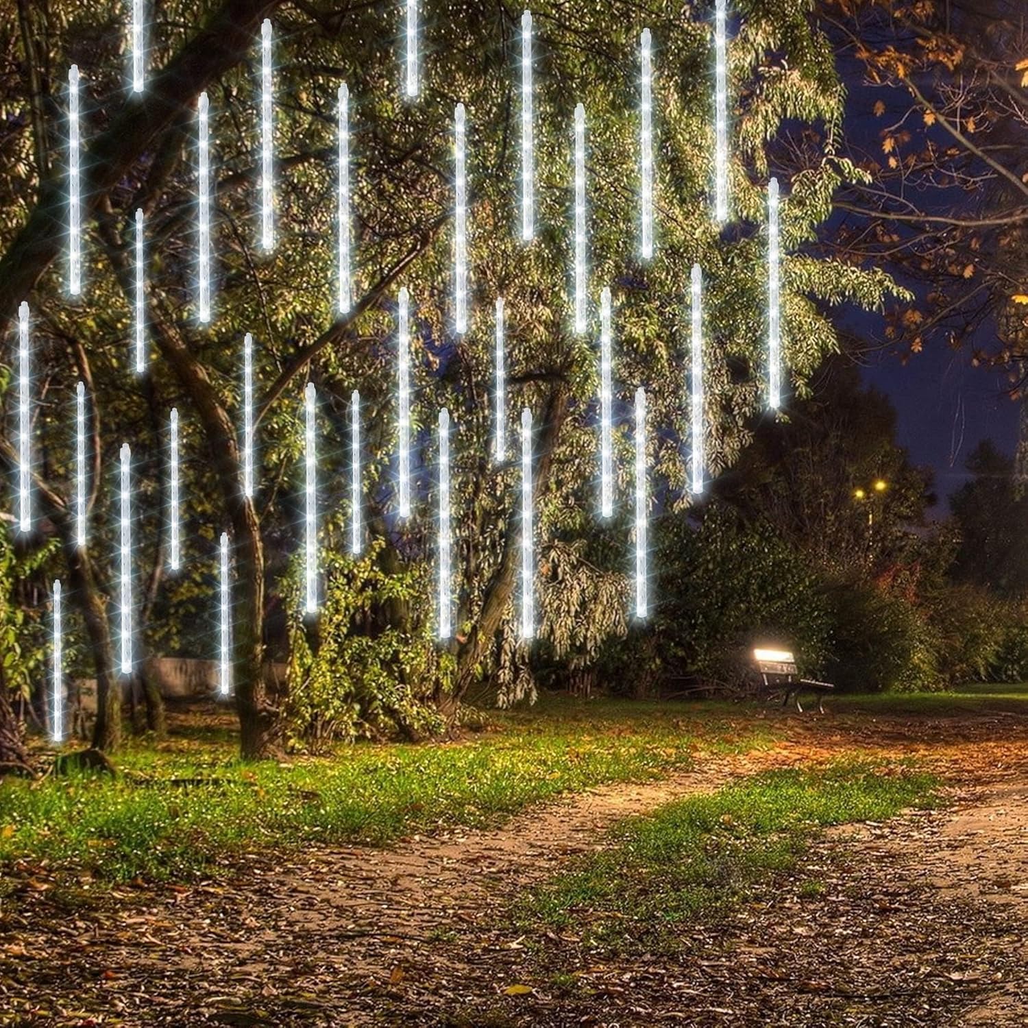 Dazzle Bright 864LED Christmas Light, Meteor Shower Rain Lights 11.8 Inch 24 Tubes, Waterproof Plug in Falling Rain Lights Christmas Decorations for Xmas Bushes Tree Yard Party (Blue)