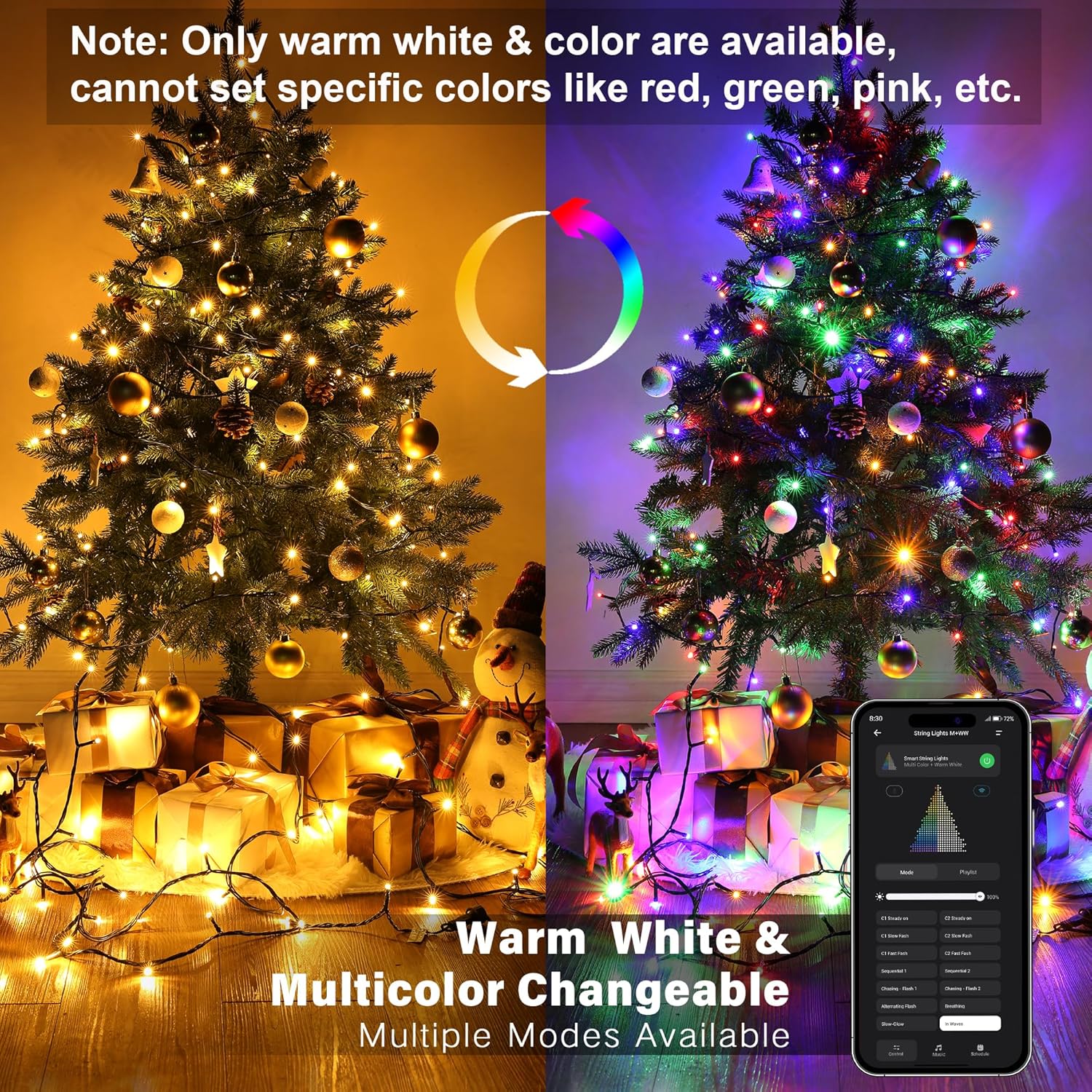 Brizled Color Changing Christmas Lights, 65.67ft 200 LED Cool White & Multicolor Christmas Lights, 11 Modes Remote Dimmable 29V Safe Adapter Outdoor Christmas Tree Lights String for Xmas Party Tree