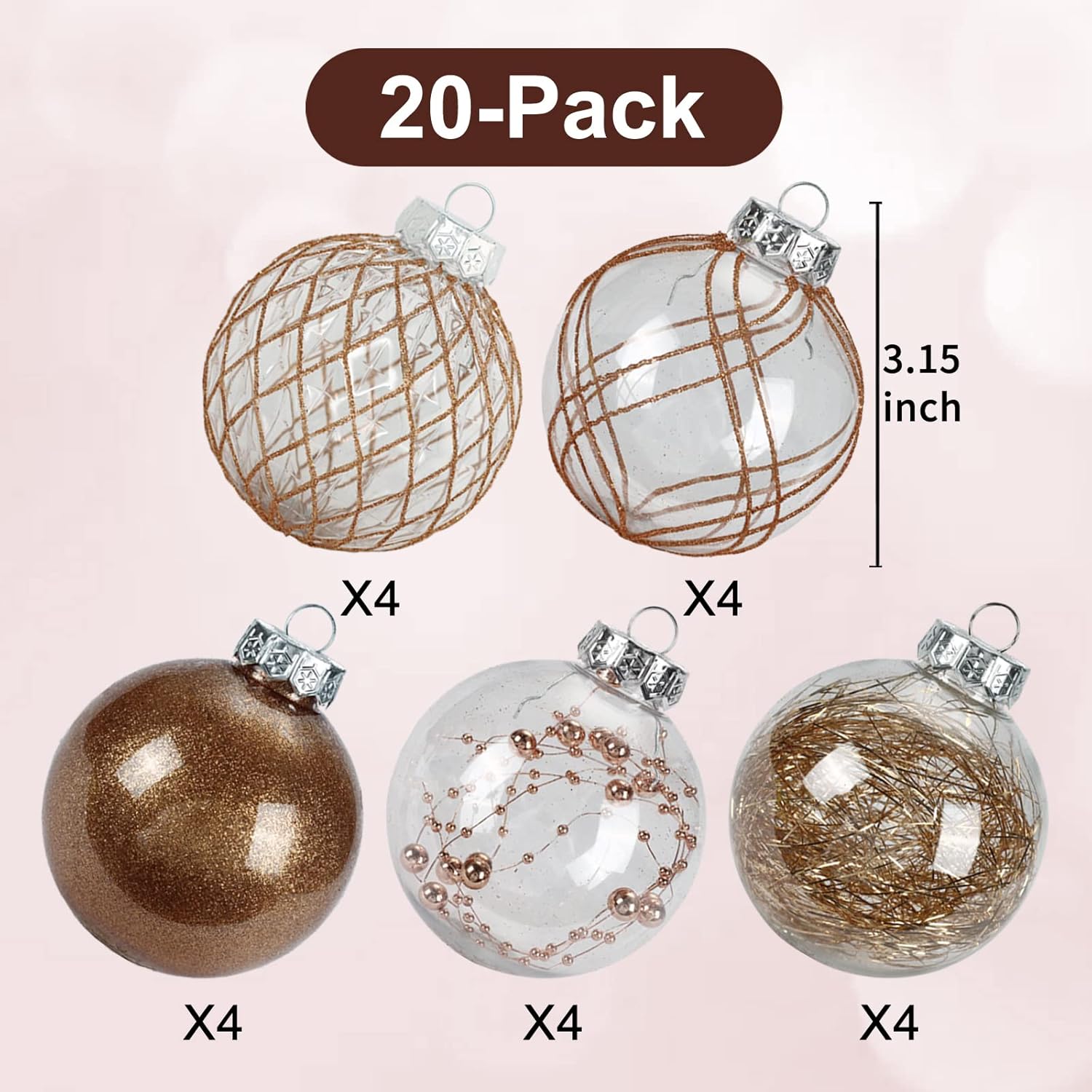 Clear Plastic Christmas Ball Ornaments, 30ct 2.36 Inch Champagne Balls for Tree Decoration - Shatterproof for Holiday Wedding Party Gifts