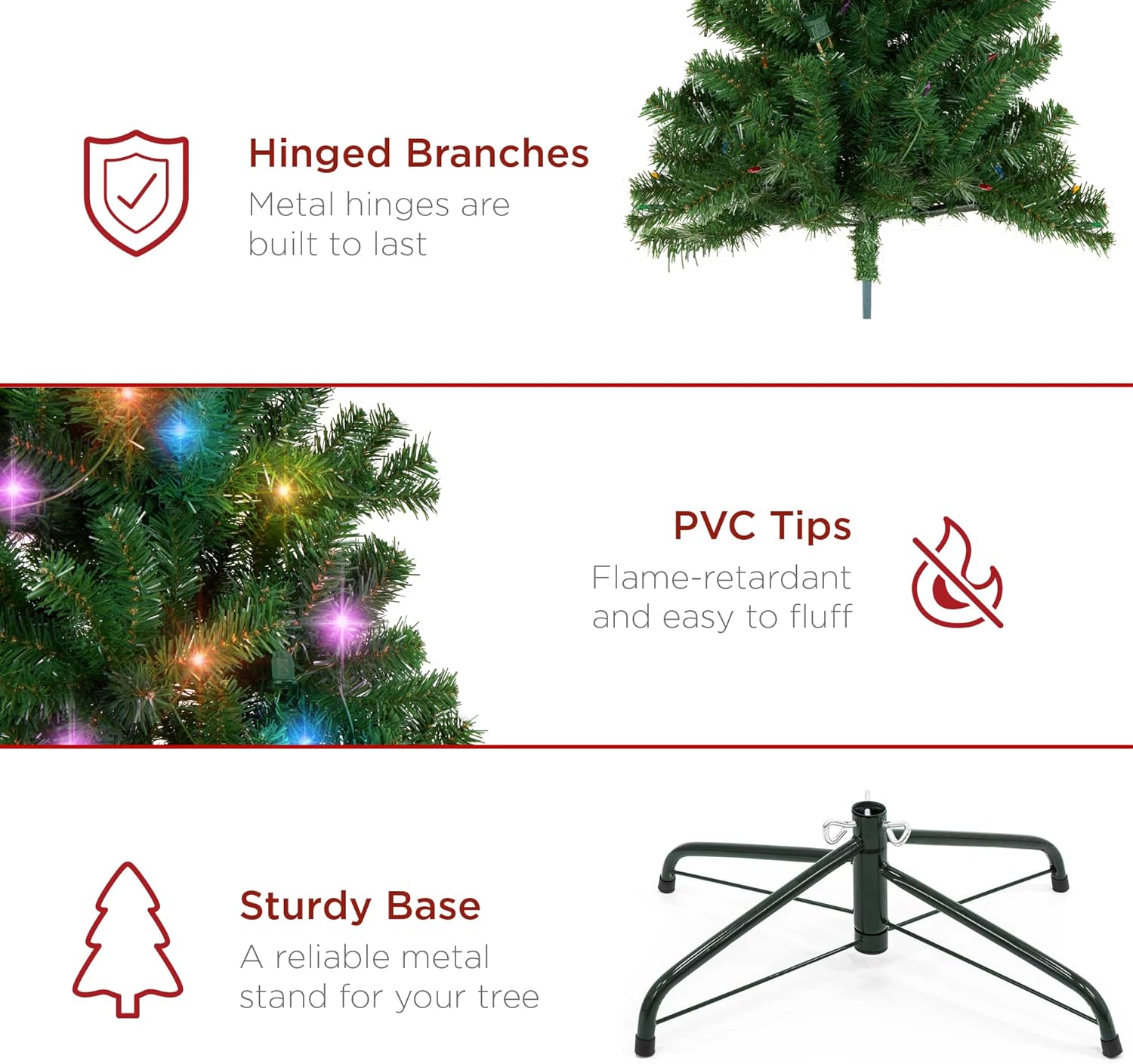 Best Choice Products Artificial Christmas Tree, 6ft Premium Pre-Lit Realistic Spruce Holiday Décor w/Dense Branches, Metal Base - Green Spruce