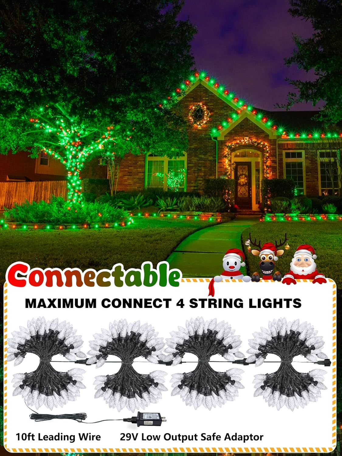 2-Pack Extentable C9 Christmas Lights Outdoor Indoor, 66 FT 100 LED Christmas String Lights Plug in with 8 Modes & Timer, Waterproof Fairy Twinkle Light for Xmas Tree Yard Decorations (Multi-Colored)
