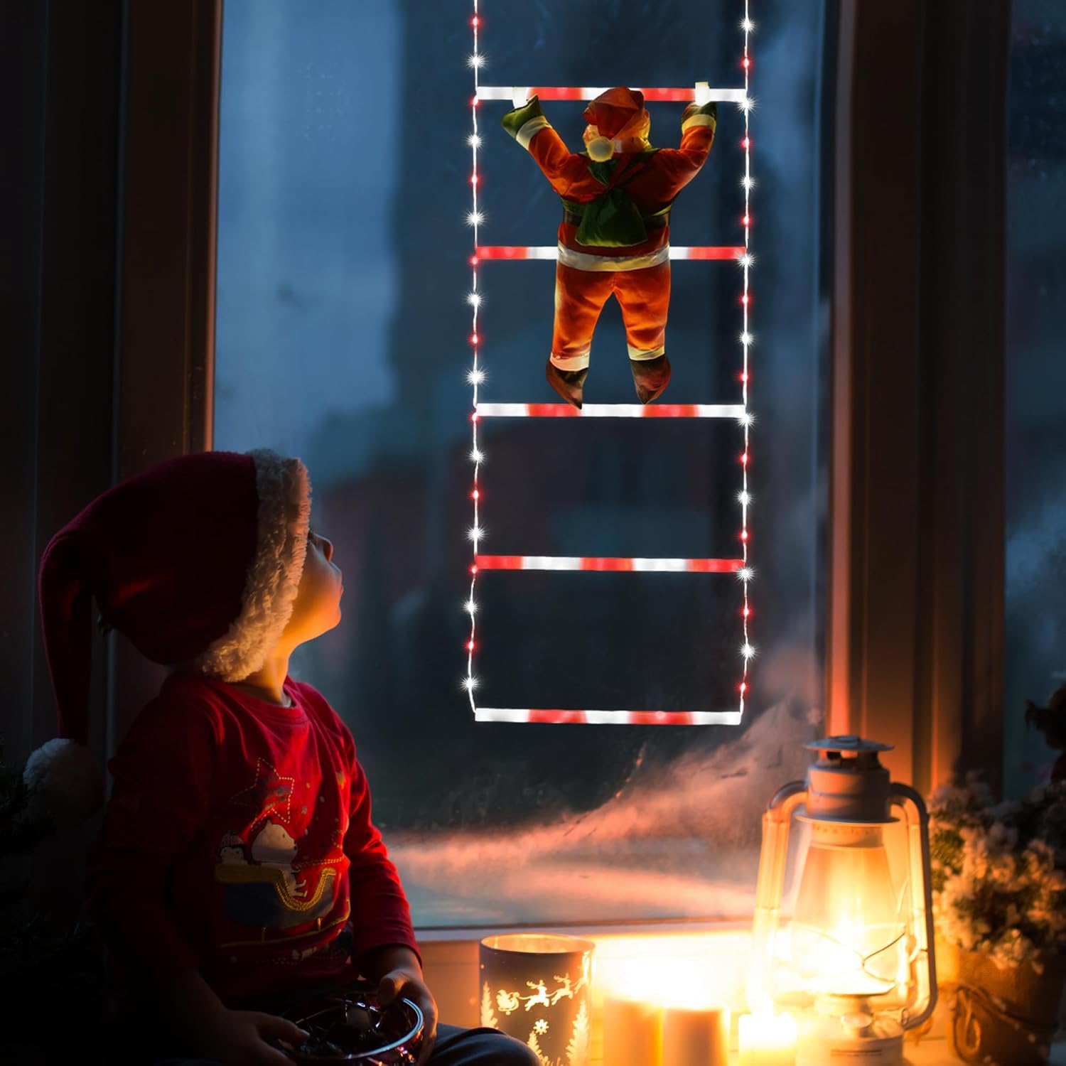 Toodour LED Christmas Lights - 10ft Christmas Decorative Ladder Lights with Santa Claus, Xmas Decorations Light for Indoor Outdoor, Window, Garden, Home, Wall, Xmas Tree Decor - Multicolor