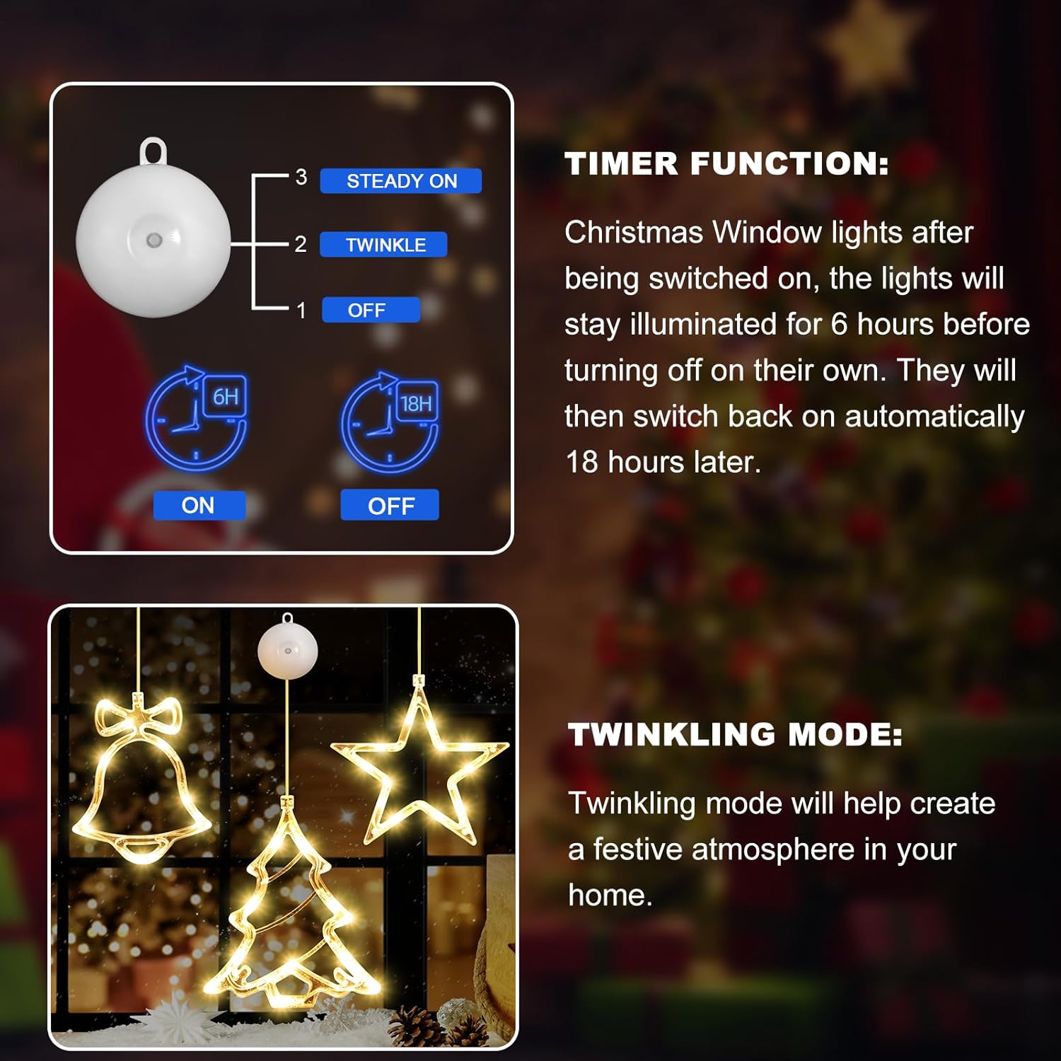 LYUBASA 3Pack Christmas Window Lights Decorations with Timer, Battery Powered Christmas Hanging White Lighted Snowflake Shaped LED Sucker for Xmas Lamp Tree Fireplace Indoor Decor