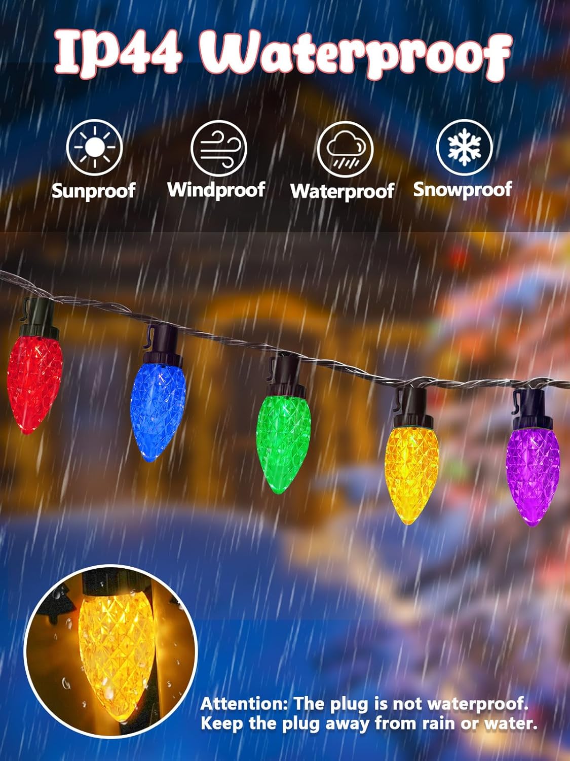 2-Pack Extentable C9 Christmas Lights Outdoor Indoor, 66 FT 100 LED Christmas String Lights Plug in with 8 Modes & Timer, Waterproof Fairy Twinkle Light for Xmas Tree Yard Decorations (Multi-Colored)
