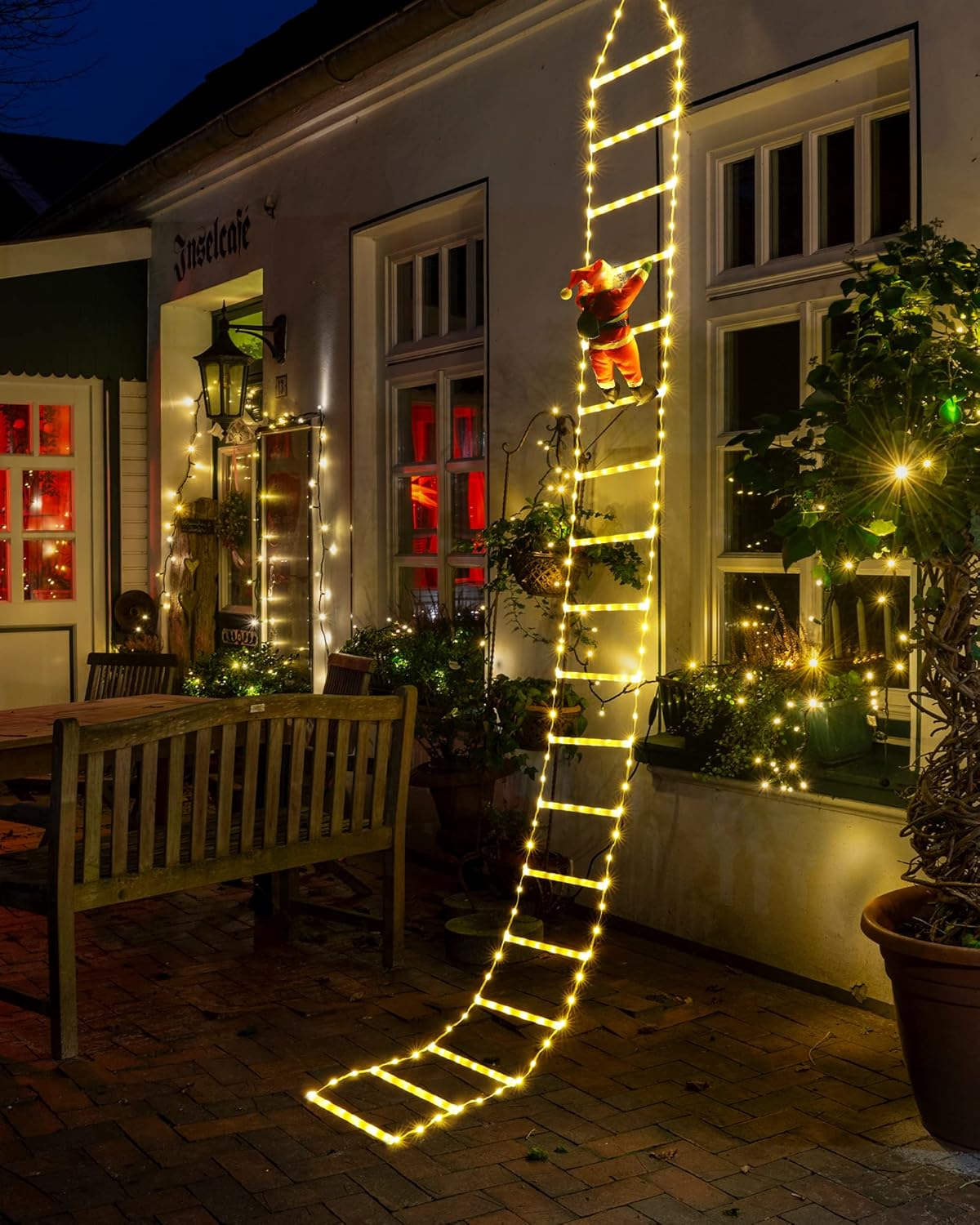 Toodour LED Christmas Lights - 10ft Christmas Decorative Ladder Lights with Santa Claus, Xmas Decorations Light for Indoor Outdoor, Window, Garden, Home, Wall, Xmas Tree Decor - Multicolor