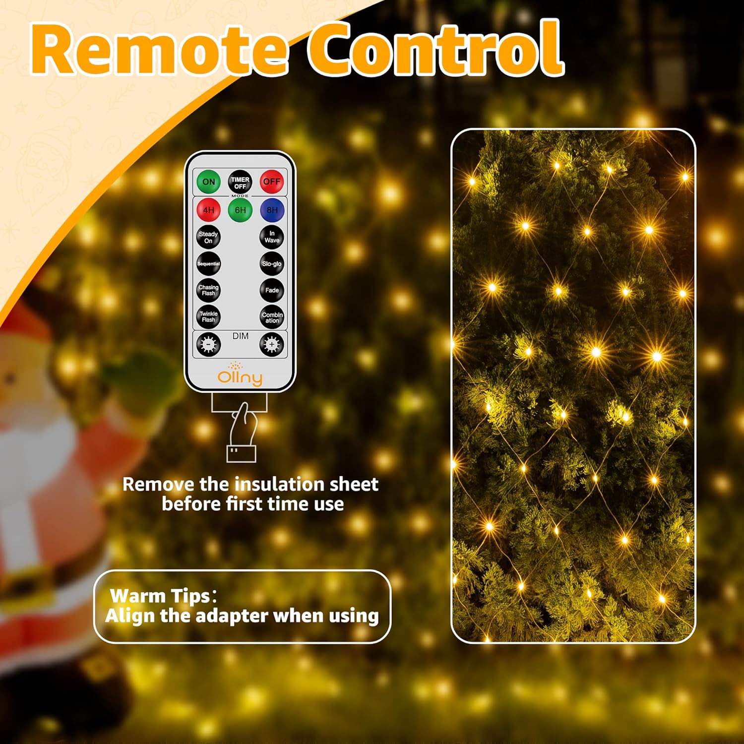 Ollny Net Lights Outdoor Mesh Light 10x7ft, 210LED Clear Wire Connectable Christmas Net Lights with 8 Modes, IP67 Waterproof Bush Light for Tree Wall Ceiling Outside Decorations, Warm White