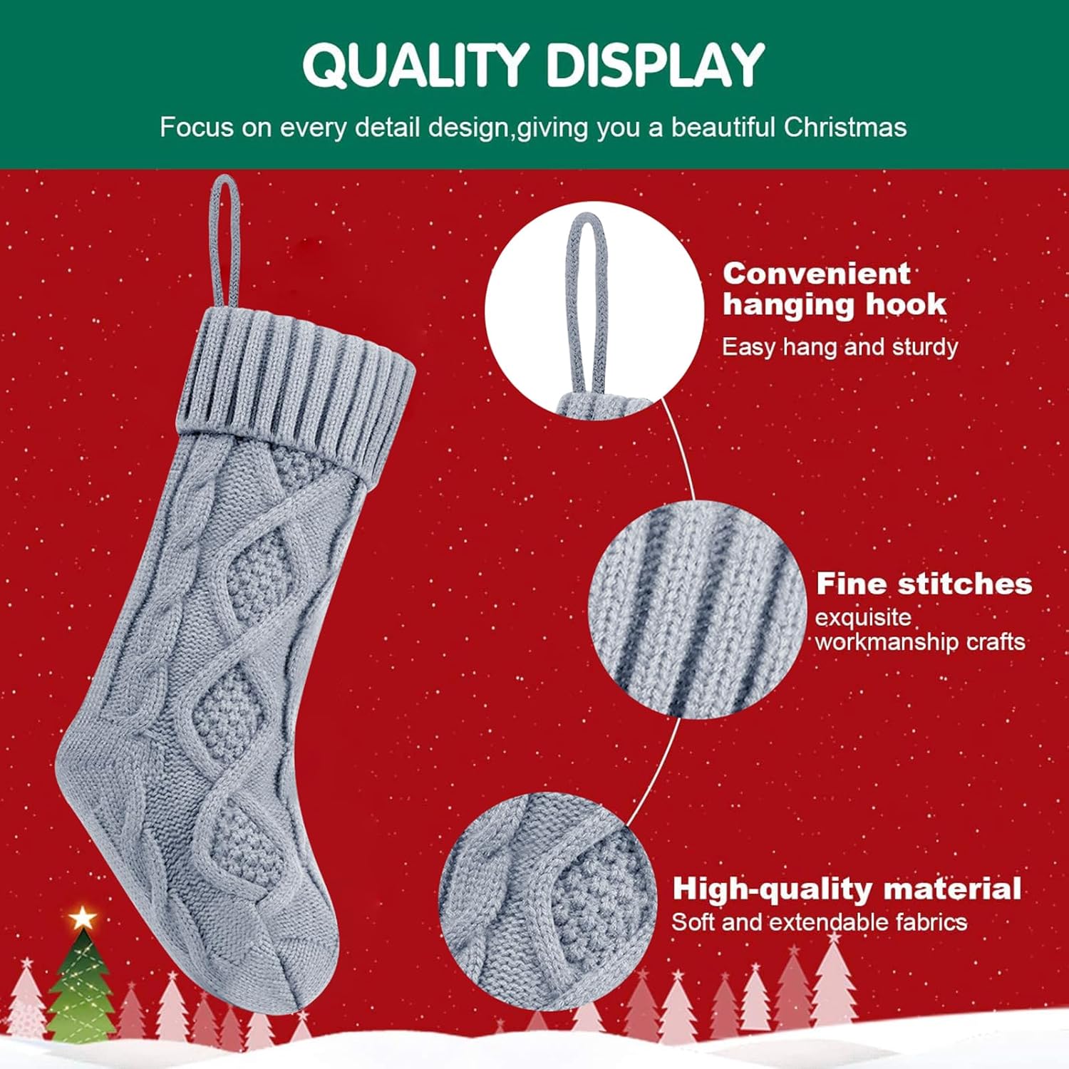 Fesciory 4 Pack Christmas Stockings 18 Inches Large Size Cable Knitted Stocking Gifts & Decorations for Family Holiday Xmas Party, Ivory White