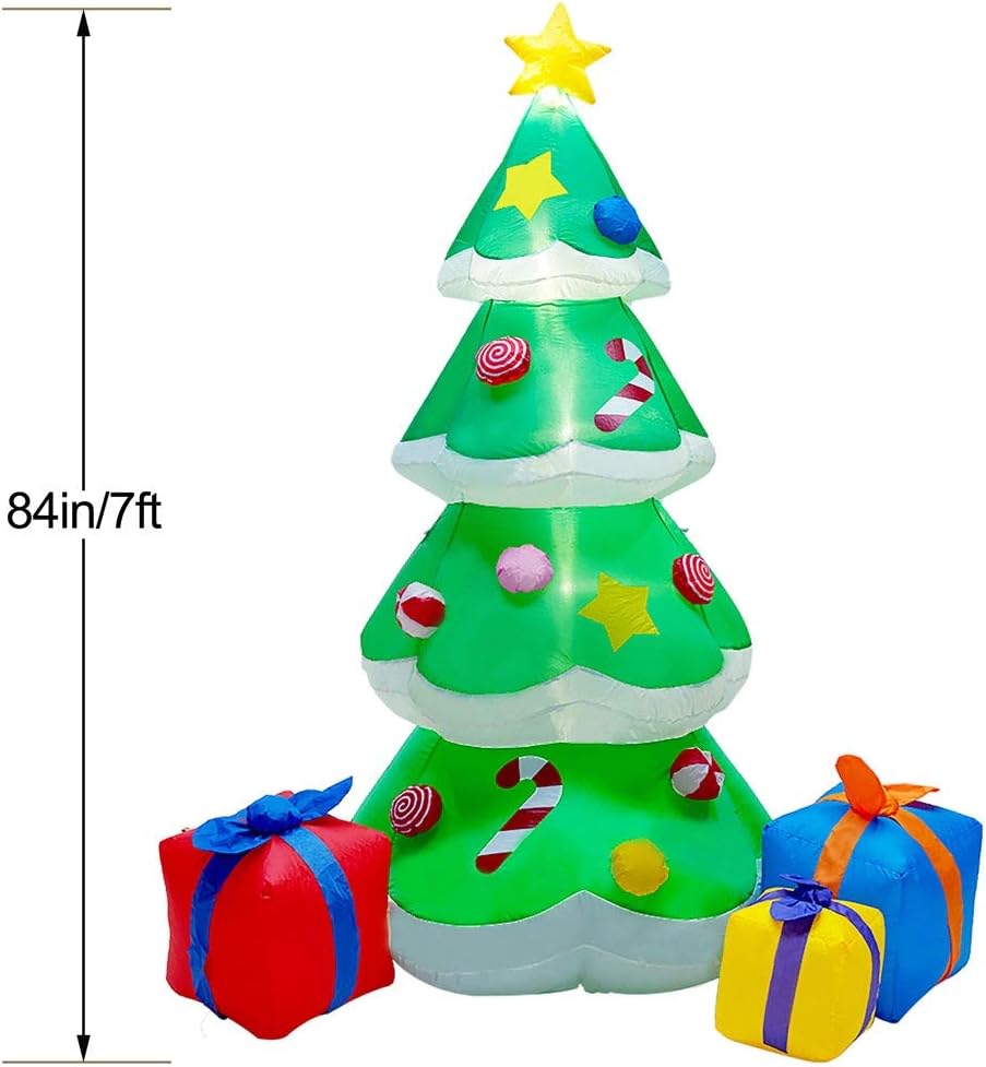 7 FT Inflatable Christmas Tree with Led Lights, Lighted Christmas Tree for Blow Up Yard Decoration, Indoor Outdoor Yard Garden Christmas Decoration