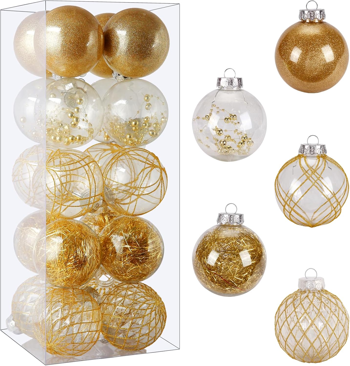 Clear Plastic Christmas Ball Ornaments, 30ct 2.36 Inch Champagne Balls for Tree Decoration - Shatterproof for Holiday Wedding Party Gifts