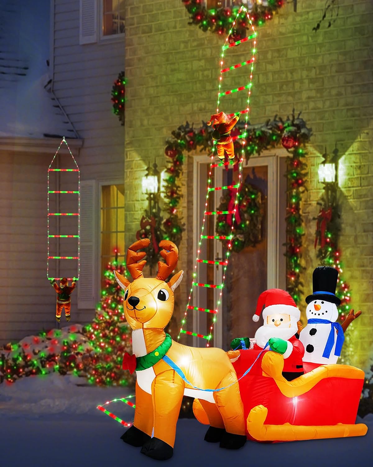 Toodour LED Christmas Lights - 10ft Christmas Decorative Ladder Lights with Santa Claus, Xmas Decorations Light for Indoor Outdoor, Window, Garden, Home, Wall, Xmas Tree Decor - Multicolor