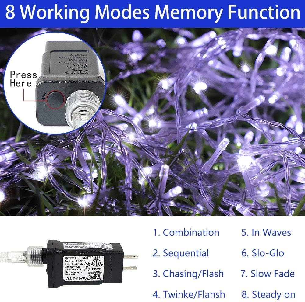 PUHONG Christmas Lights, Decorations Star Lights, 320 LED Christmas Tree Lights Outdoor, 16.4Ft String Lights, 8 Light Modes with 12 Lighted Star for Xmas New Year (Iron-Multicolor)