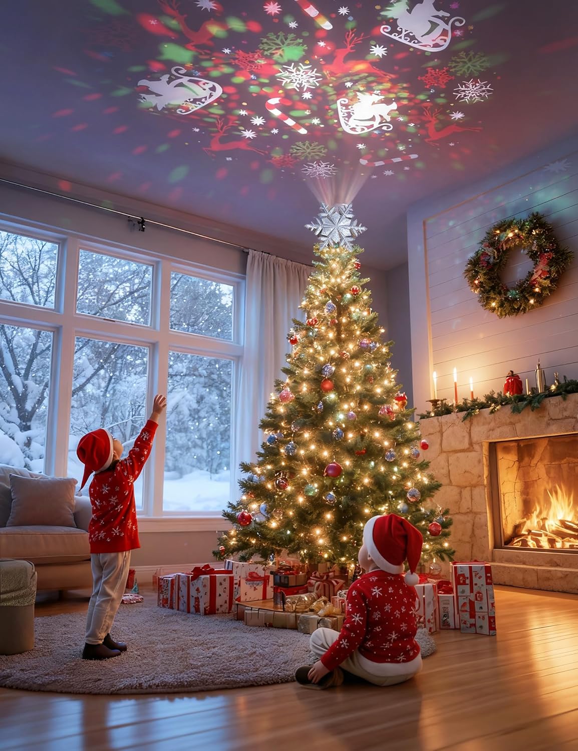 DG-Direct Christmas Tree Topper Lighted with Golden Snowflake Projector, Led Rotating Magic Snowflake, 3D Hollow Glitter Lighted Gold Snow Tree Topper for Christmas Tree Decorations