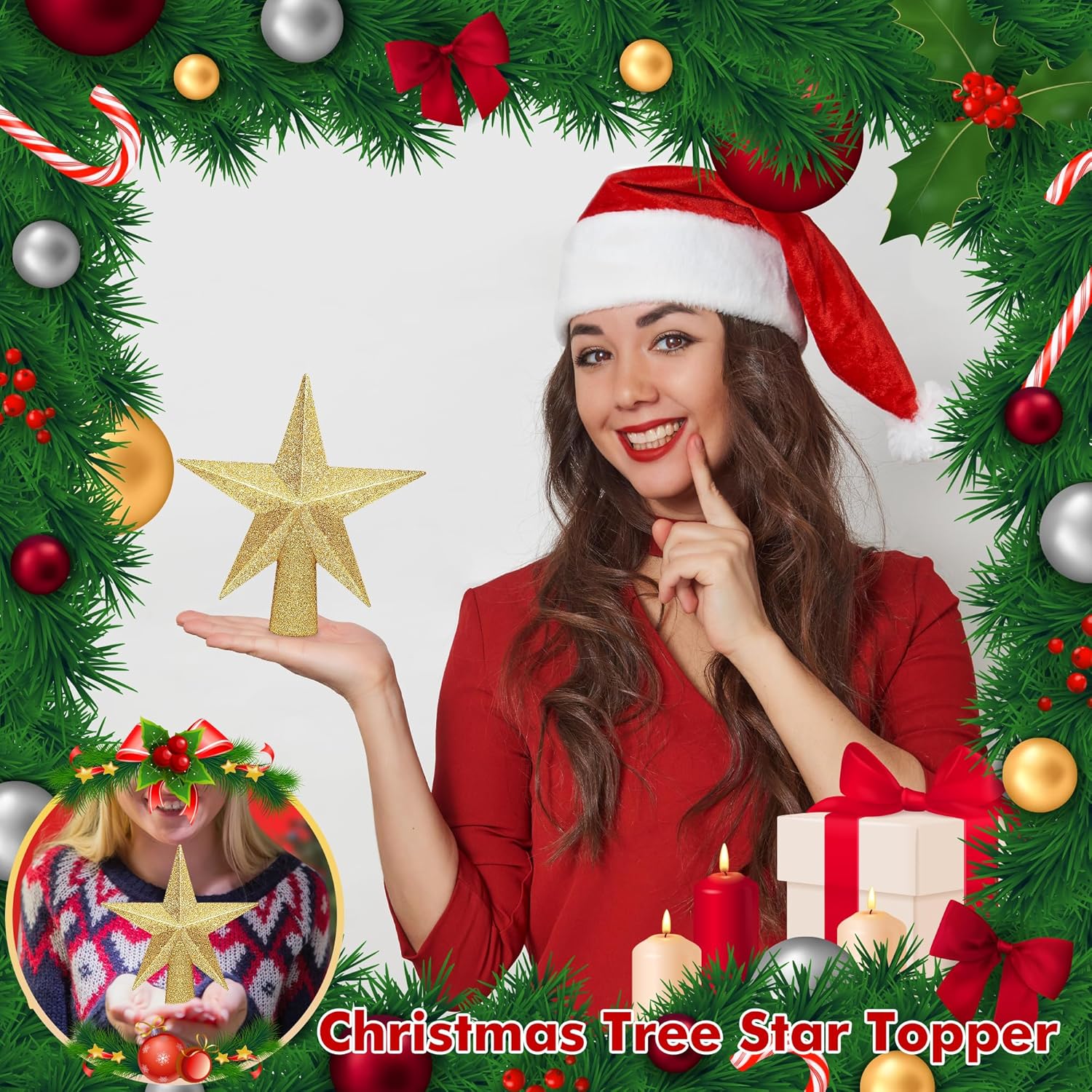 Christmas Tree Star Topper, 8 Gold Xmas Star Tree Decorations, 3D Shatterproof Bethlehem Star Tree Topper Decorations, Waterproof Christmas Tree Topper Decor for Holiday Home Outdoor Ornament