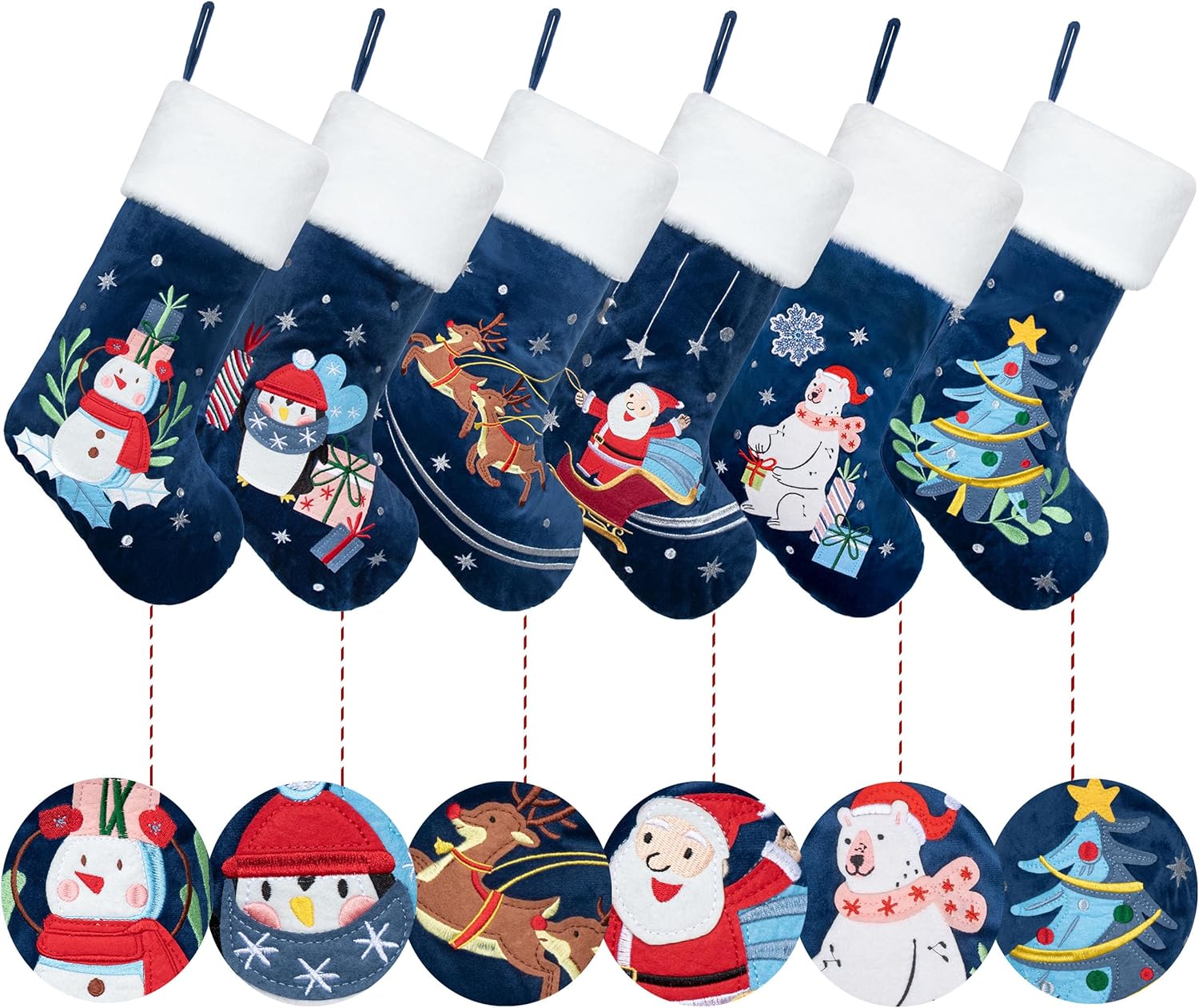 LUBOT Set of 8 Christmas Stocking(20inch) Silhouette Buffalo Red Plaid/Rustic/Farmhouse/Country Cotton Fireplace Hanging Xmas Stockings Decorations for Family Holiday Season Decor