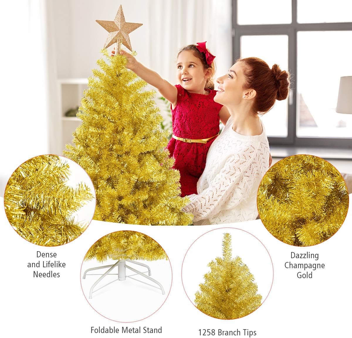 Goplus 8ft Artificial Christmas Tree, Unlit Christmas Pine Tree with 1138 PVC Branch Tips, Foldable Metal Stand, Xmas Full Tree for Indoor Home Office Decor