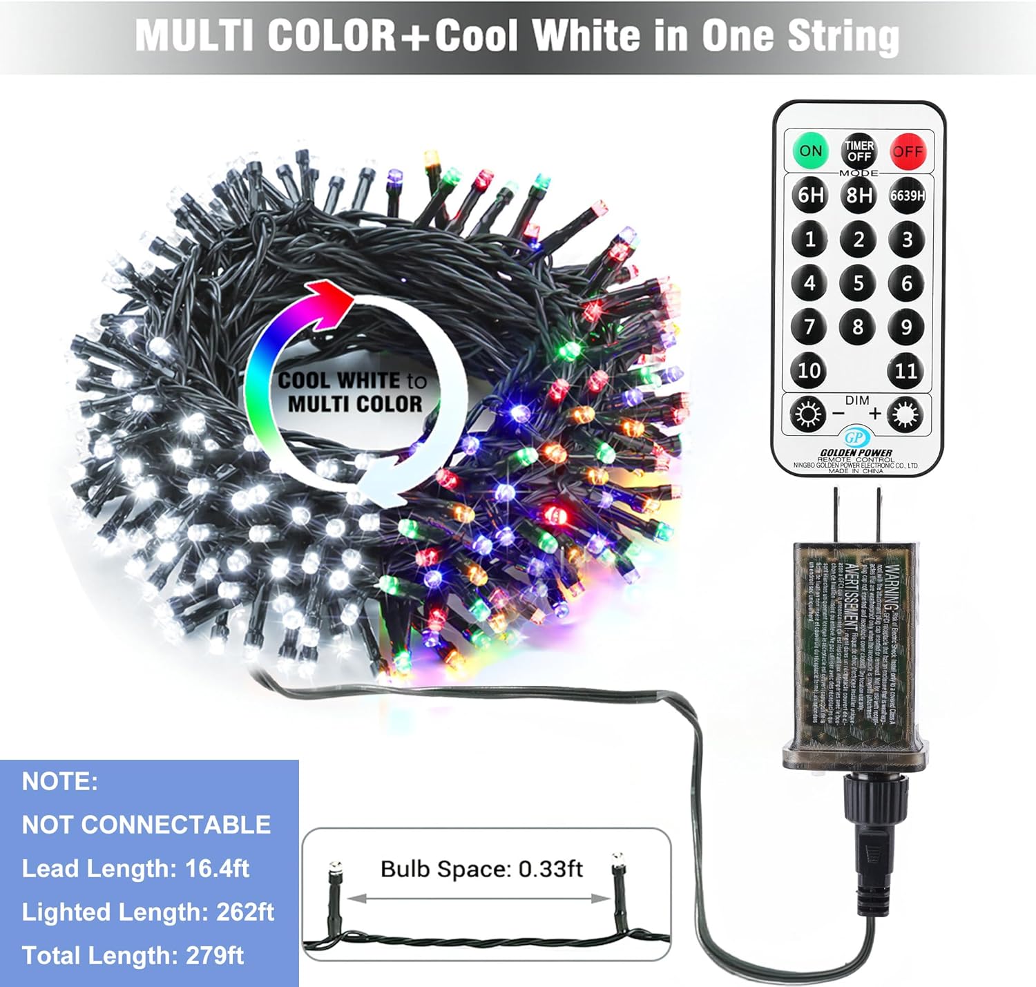 Brizled Color Changing Christmas Lights, 65.67ft 200 LED Cool White & Multicolor Christmas Lights, 11 Modes Remote Dimmable 29V Safe Adapter Outdoor Christmas Tree Lights String for Xmas Party Tree
