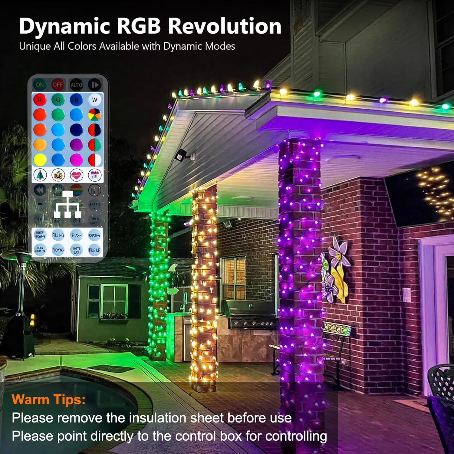 Brizled RGB Christmas Lights, 164ft 500 LED Color Changing String Lights, Dimmable Christmas Tree Light, Indoor Multifunctional Fairy Light with Remote for Outdoor Independence Day Xmas Party Decor