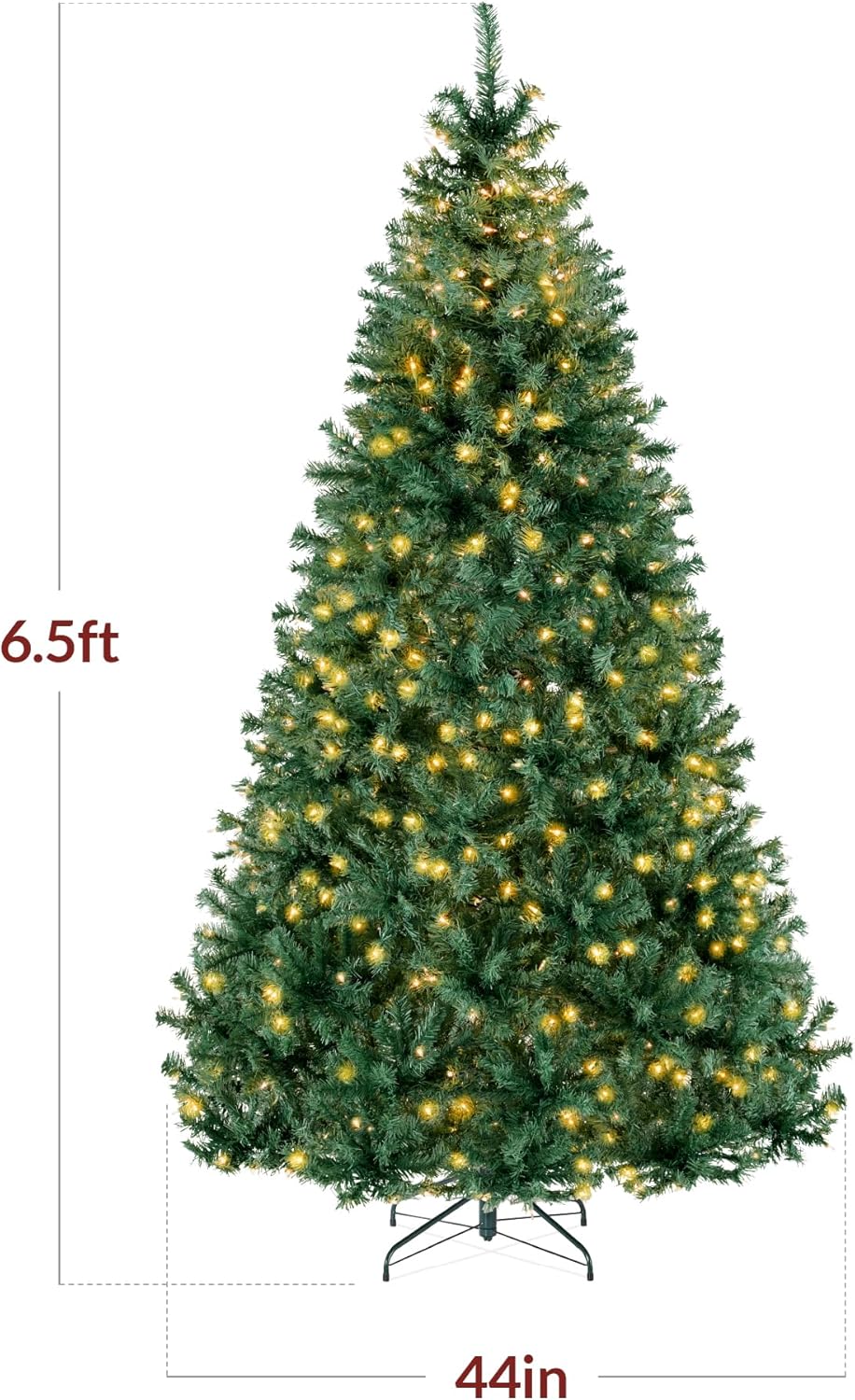 Best Choice Products 6ft Pre-Lit Christmas Tree Premium Hinged Artificial Pine Lighted Holiday Tree for Home, Office w/ 1,000 Branch Tips, 250 Lights, Metal Hinges, Foldable Base