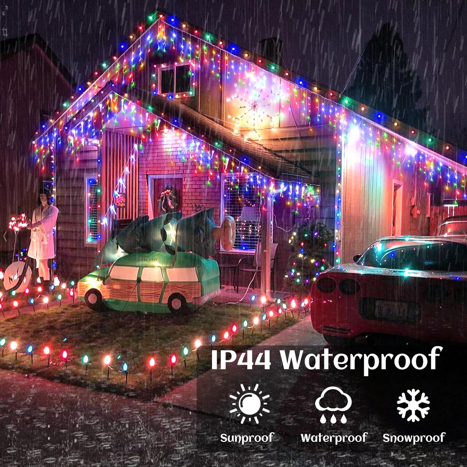 66ft Icicle Lights for Outside - 640 LED Christmas Lights Outdoor with 120 Drops 8 Modes, Plug in Twinkle Light Outside for Holiday Wedding Party Tree Room Indoor Thanksgiving Decoration, Warm White