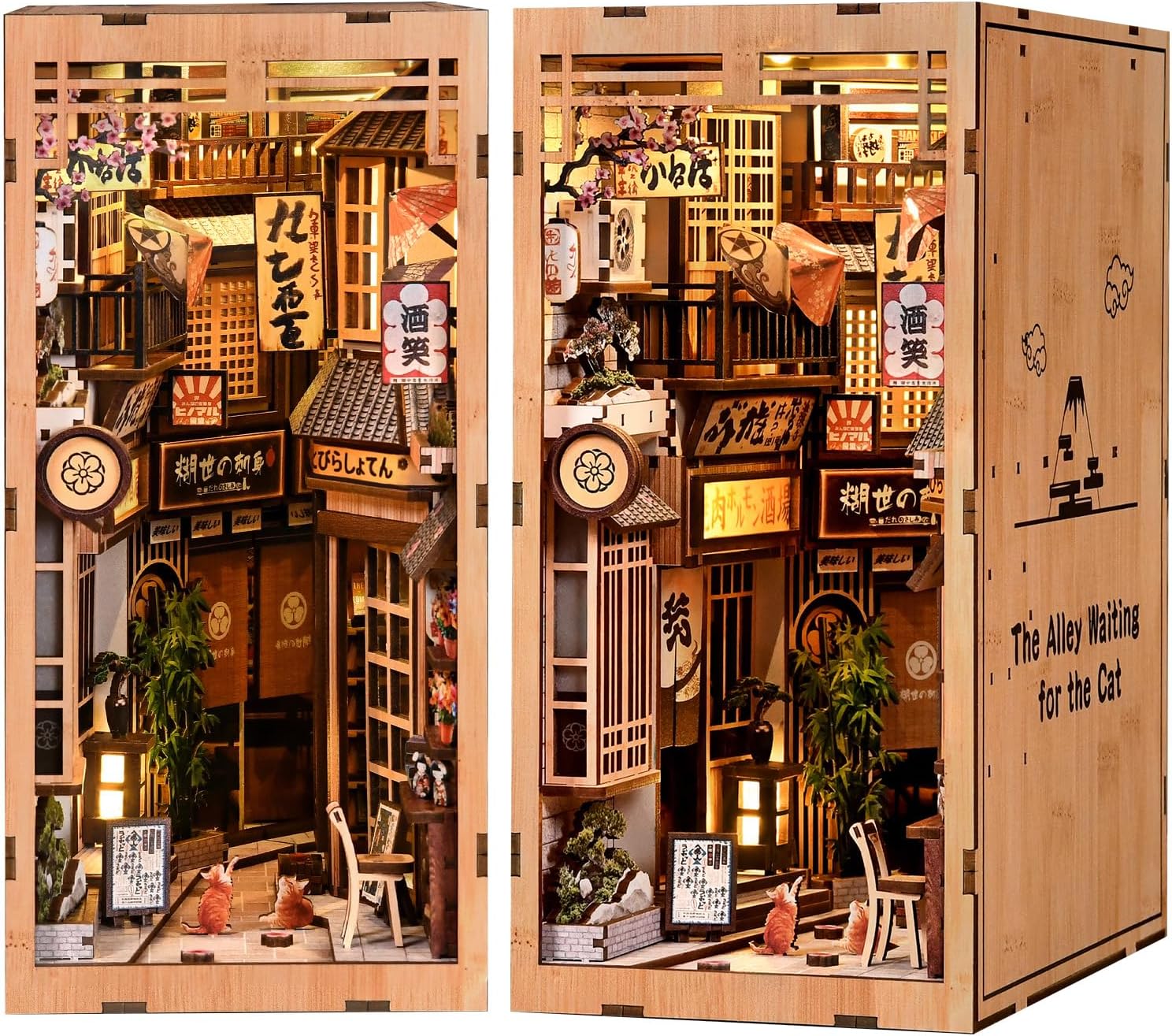 CRIOLPO Book Nook Kit - DIY Doll House Booknook, Book Nook Miniature Kit for Bookshelf Doll Houses for Adults Teen Halloween, 3D Wooden Puzzle Bookends with Sensor Led Light