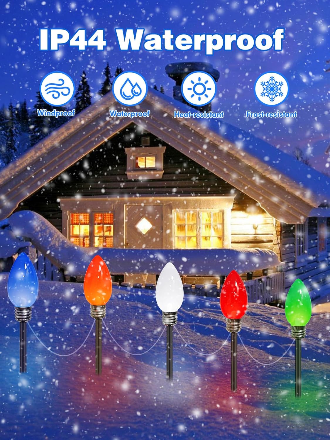 2-Pack Extentable C9 Christmas Lights Outdoor Indoor, 66 FT 100 LED Christmas String Lights Plug in with 8 Modes & Timer, Waterproof Fairy Twinkle Light for Xmas Tree Yard Decorations (Multi-Colored)
