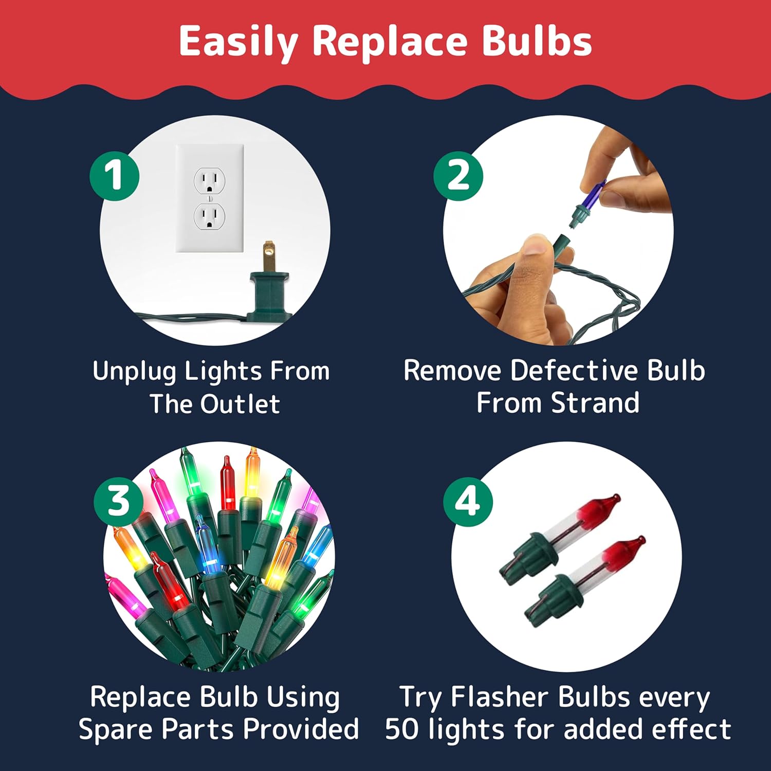 PREXTEX Christmas String Lights with Green Wire - 100 Count, 20 Ft Multicolored Christmas Tree Lights for Xmas Decorations Indoor and Outdoor - Incandescent String Light for Patios, Fences, Holidays