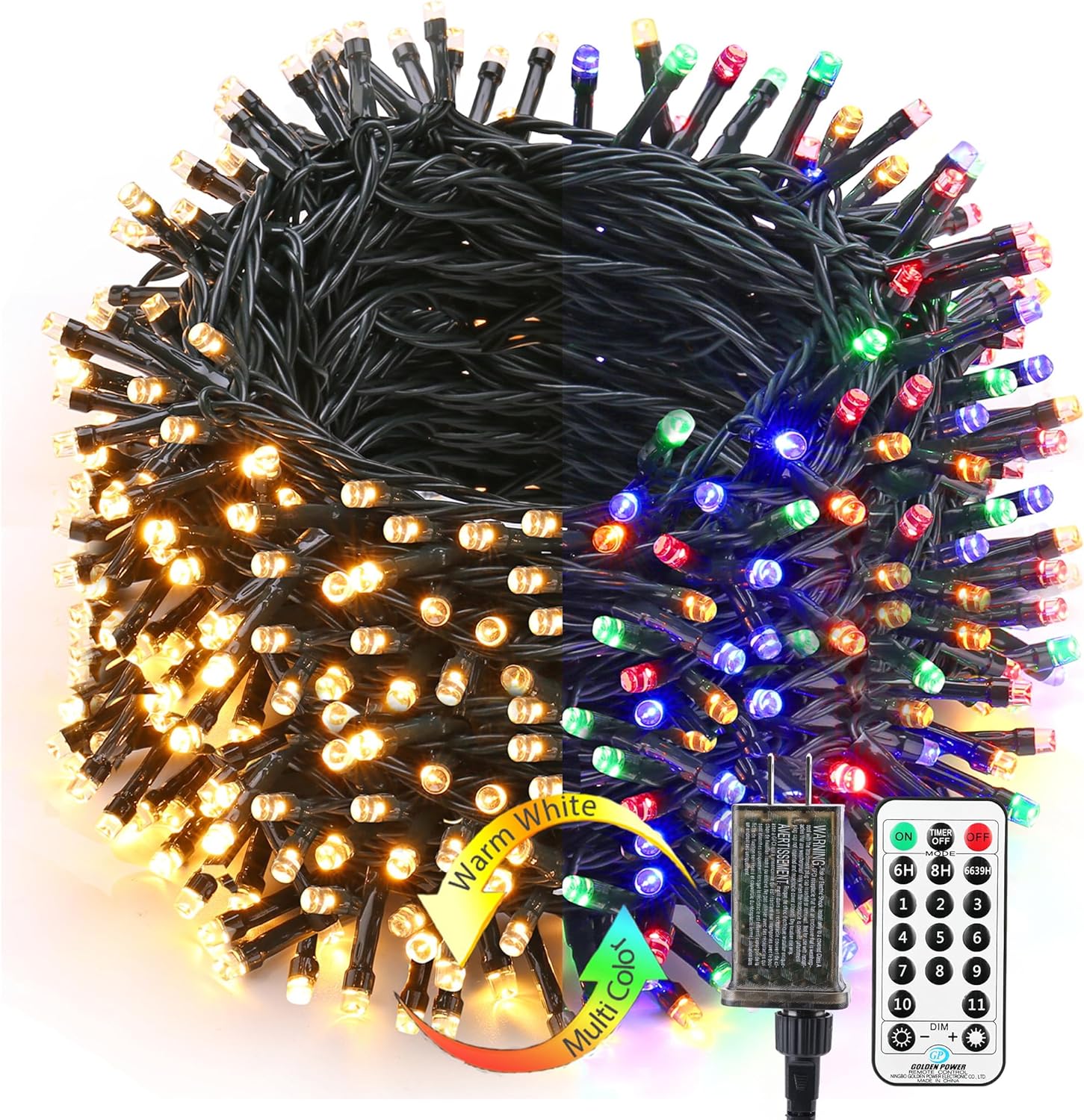 Brizled Color Changing Christmas Lights, 65.67ft 200 LED Cool White & Multicolor Christmas Lights, 11 Modes Remote Dimmable 29V Safe Adapter Outdoor Christmas Tree Lights String for Xmas Party Tree