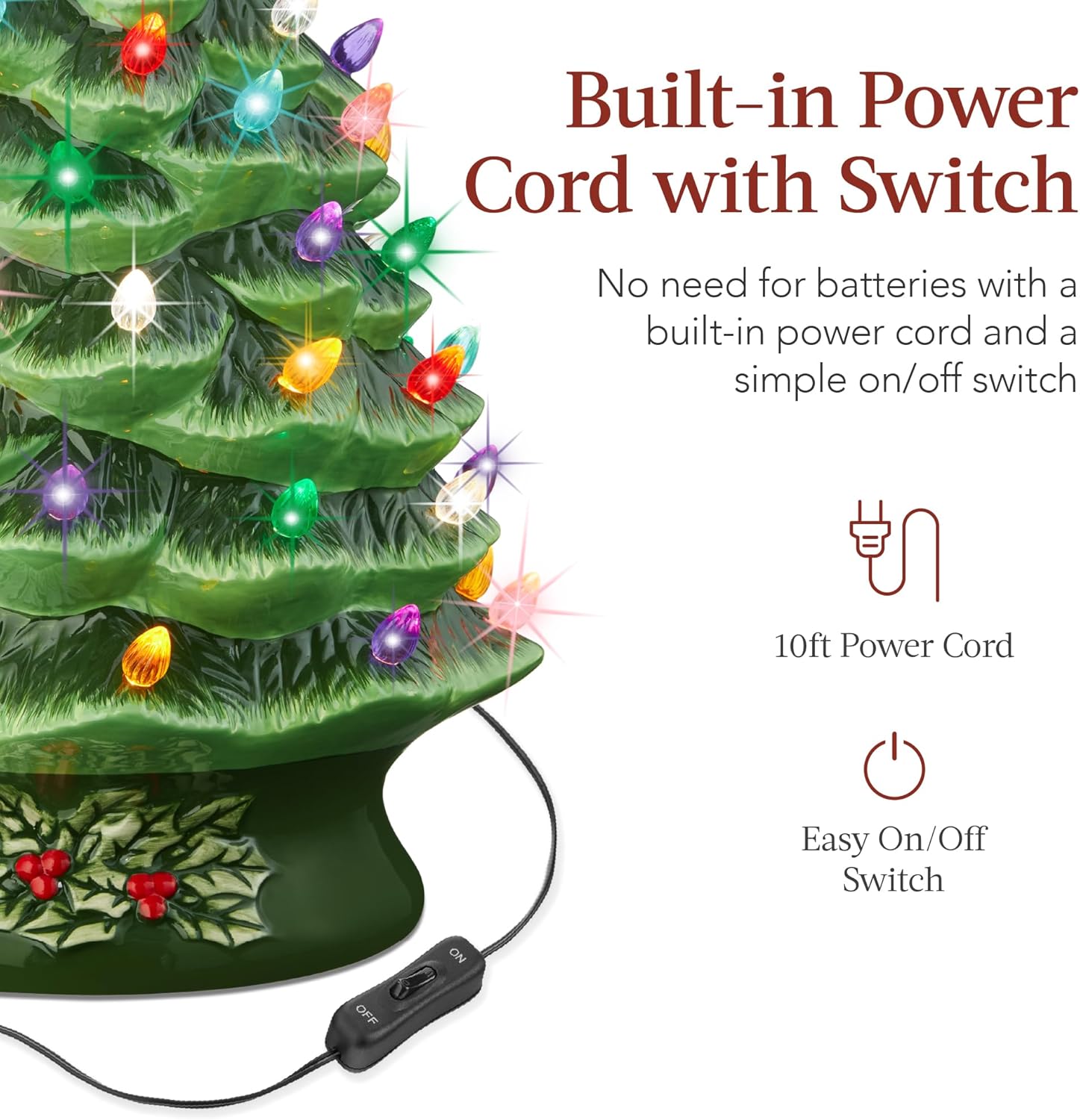 Best Choice Products 18in Large Ceramic Christmas Tree, Pre-lit Hand-Painted Tabletop Holiday Decoration w/Power Cord, 2 Star, 93 Multicolored Bulbs, LED Lights - Green