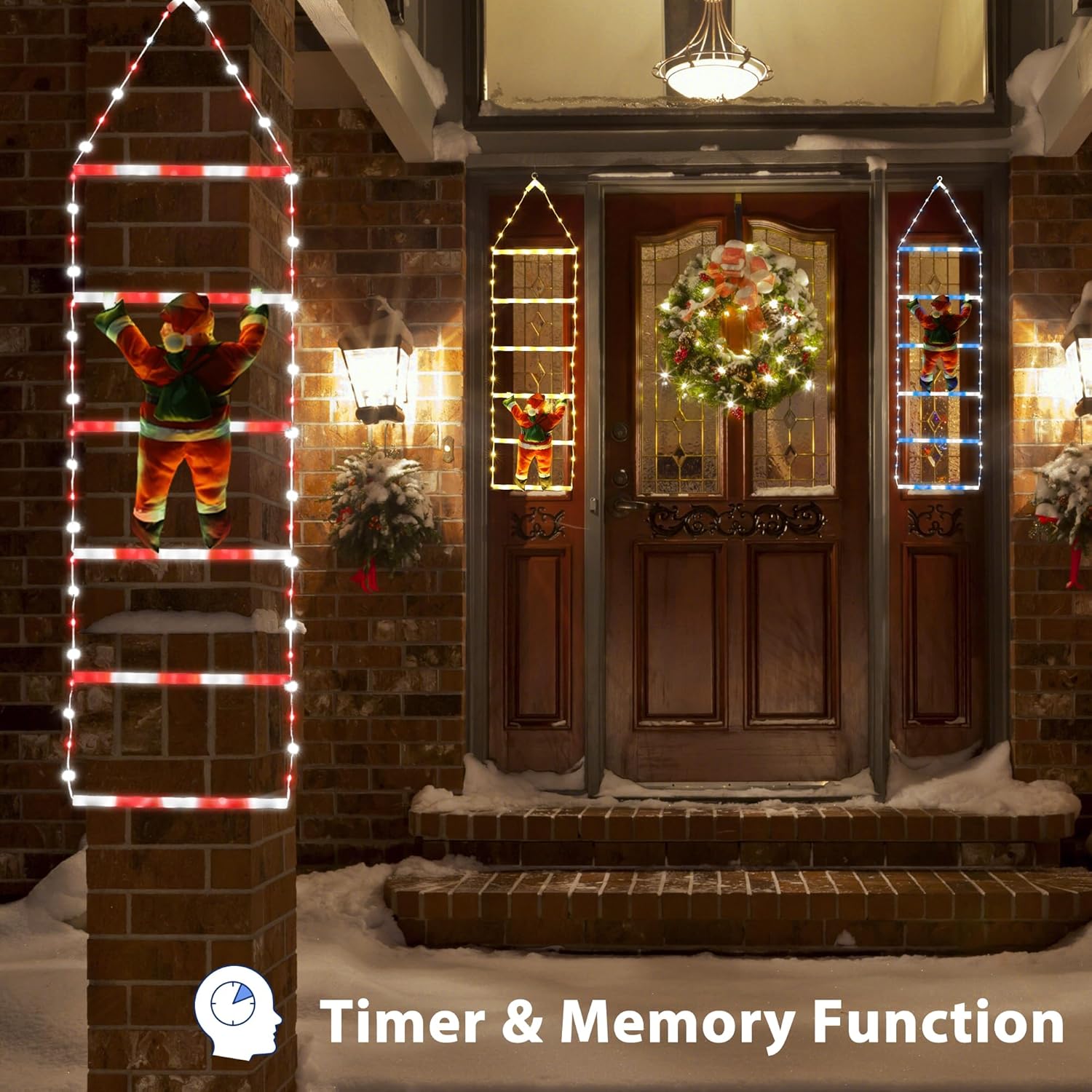 Toodour LED Christmas Lights - 10ft Christmas Decorative Ladder Lights with Santa Claus, Xmas Decorations Light for Indoor Outdoor, Window, Garden, Home, Wall, Xmas Tree Decor - Multicolor