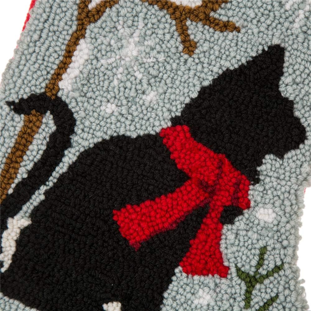 Glitzhome 19 L Handmade Hooked Dog Christmas Stocking for Family Holiday Season Party Decor